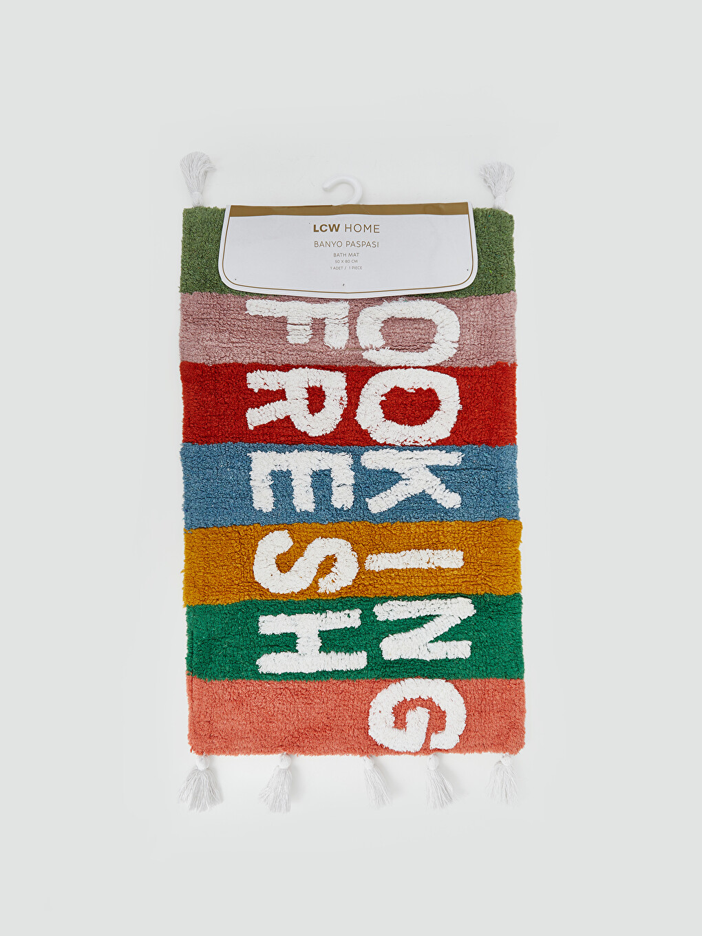 Karışık Renk Bloklu Püsküllü Banyo Paspası 50x80 Cm-1