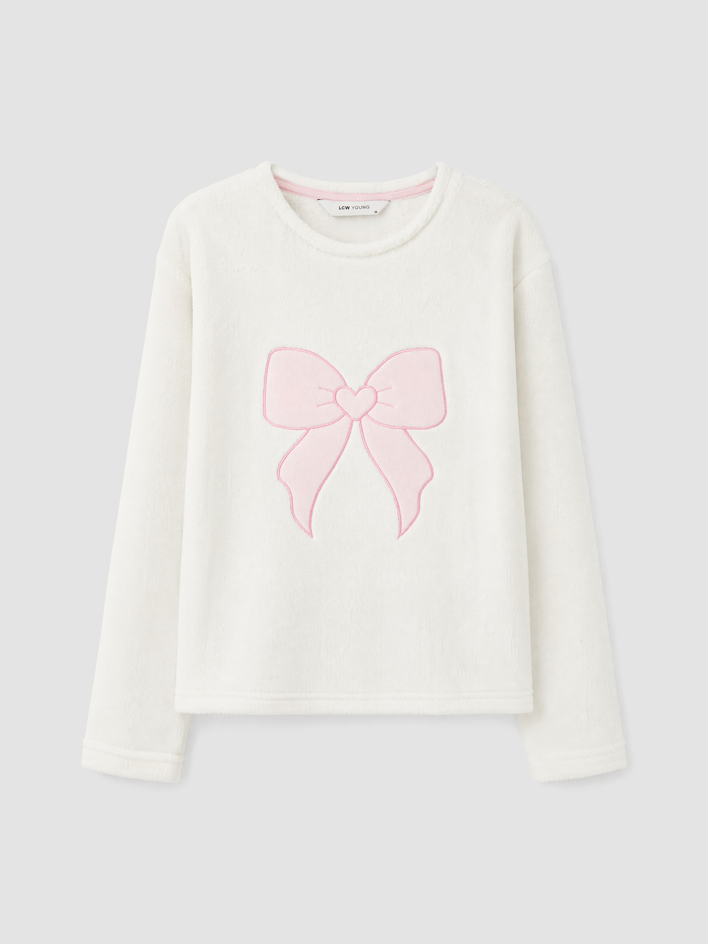 Bow Embroidered Women's Plush Pyjamas Set-5