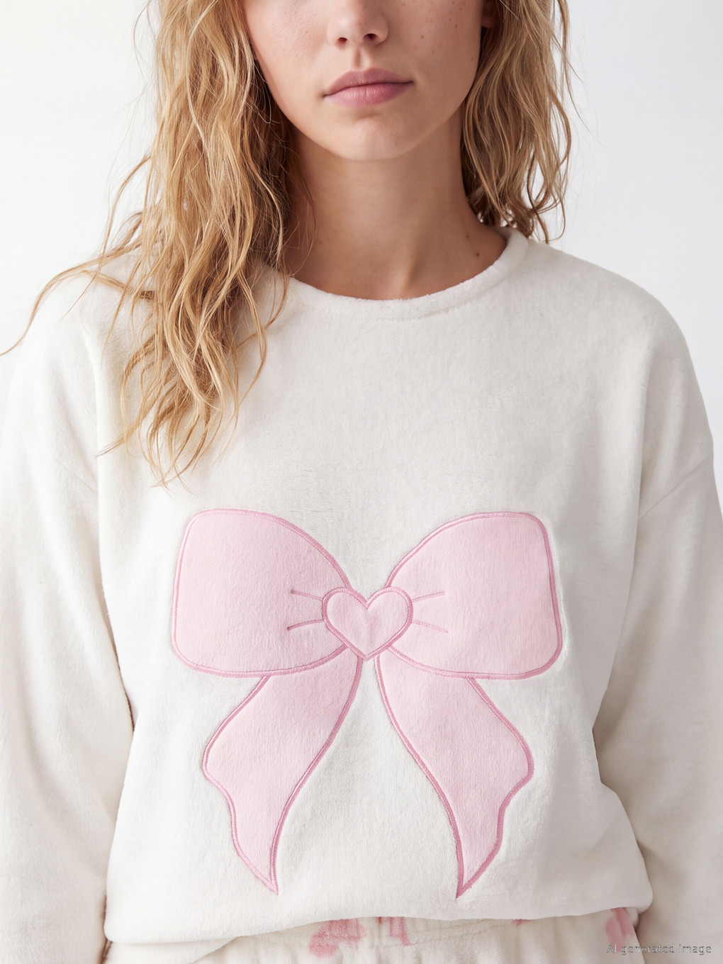 Bow Embroidered Women's Plush Pyjamas Set-2