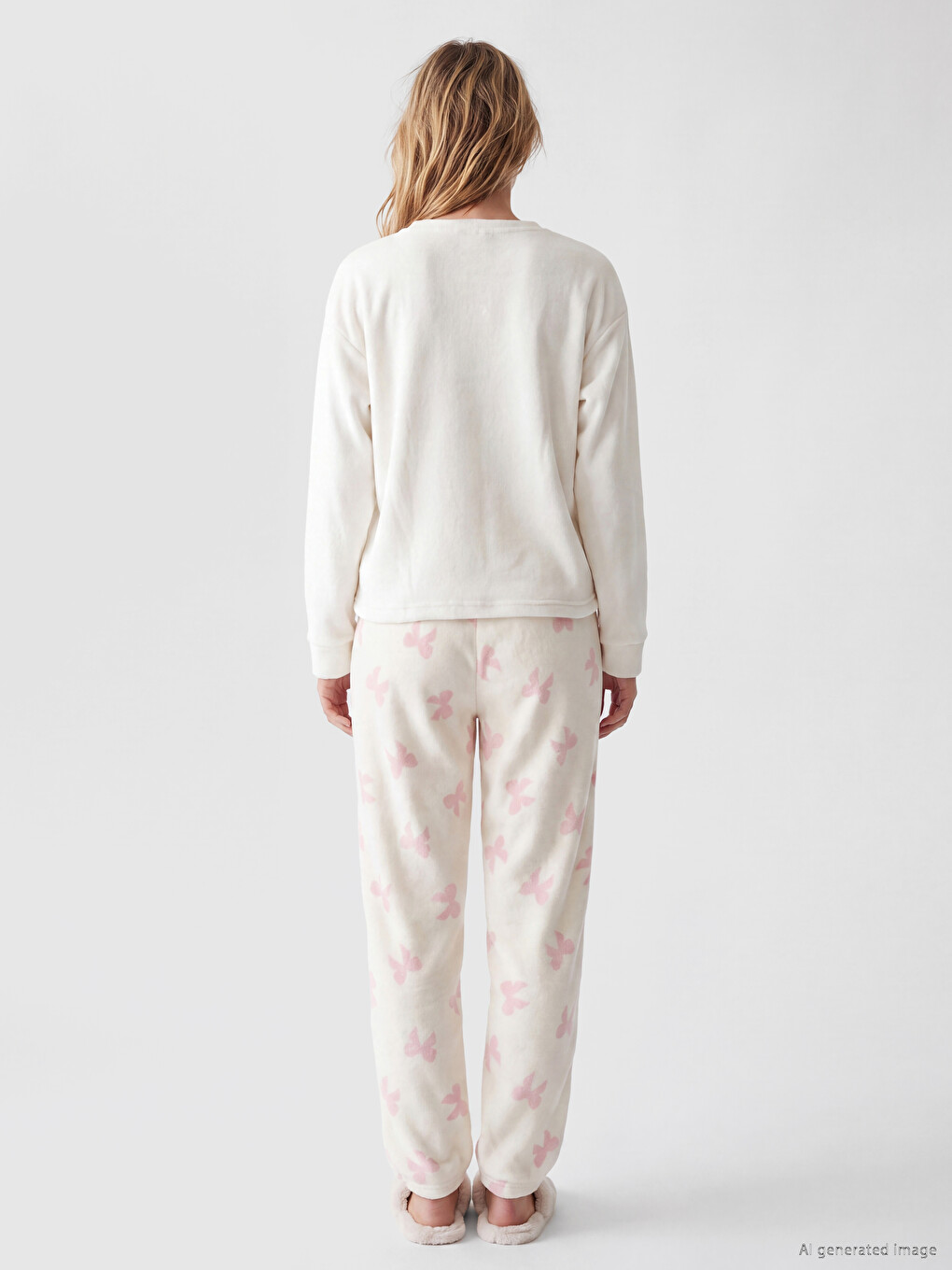 Bow Embroidered Women's Plush Pyjamas Set-3