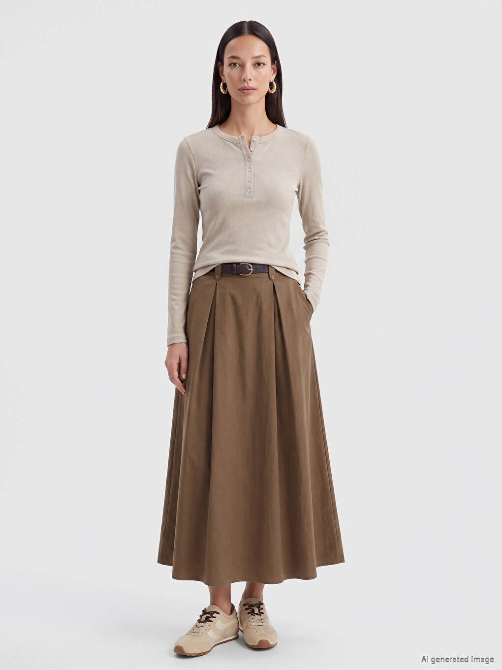 Bej Bisiklet Yaka Kadın Body-1