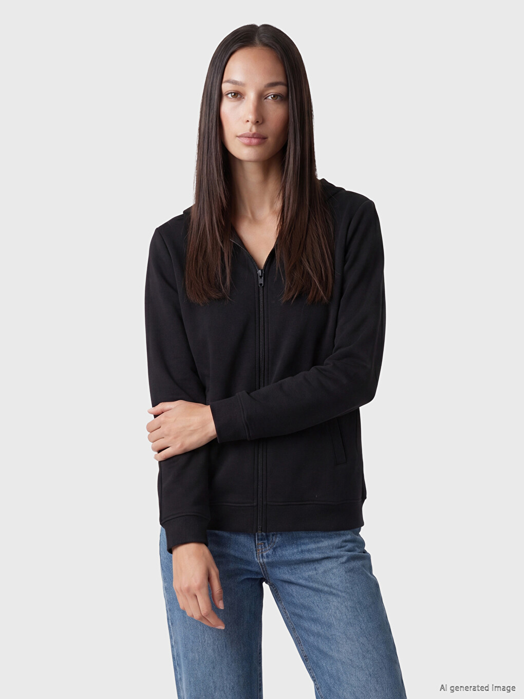 Woman Black Zip-up Sweatshirt
