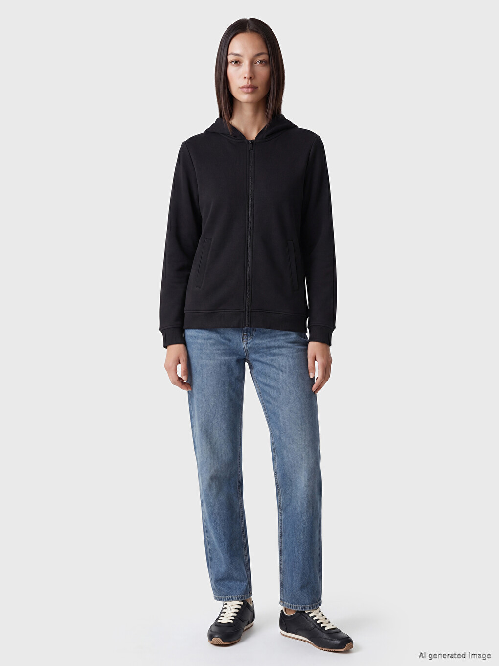 Woman Black Zip-up Sweatshirt-1