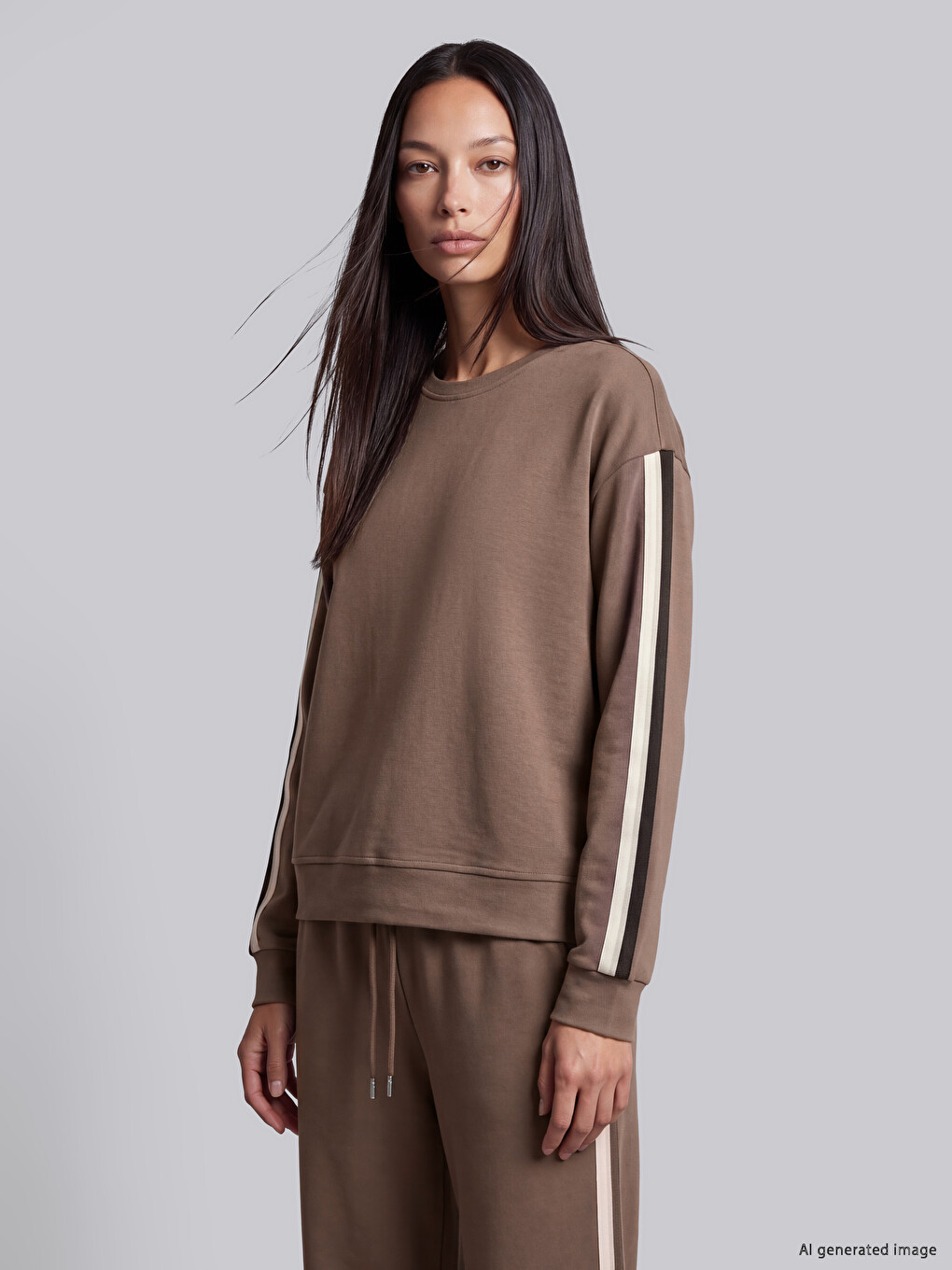 Striped Detail Soft Touch Women's Sweatshirt