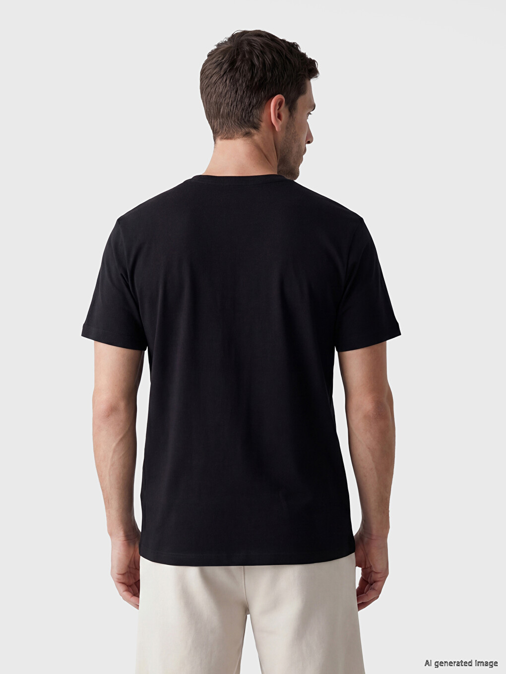 Siyah Slim Fit %100 Pamuk Erkek Tişört-2