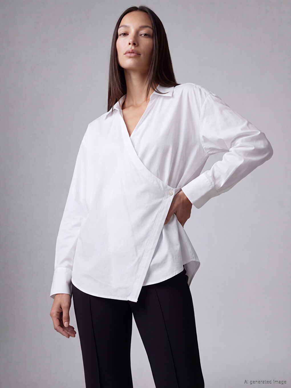 Chemise Femme En Popeline À Col Croisé À Double Boutonnage