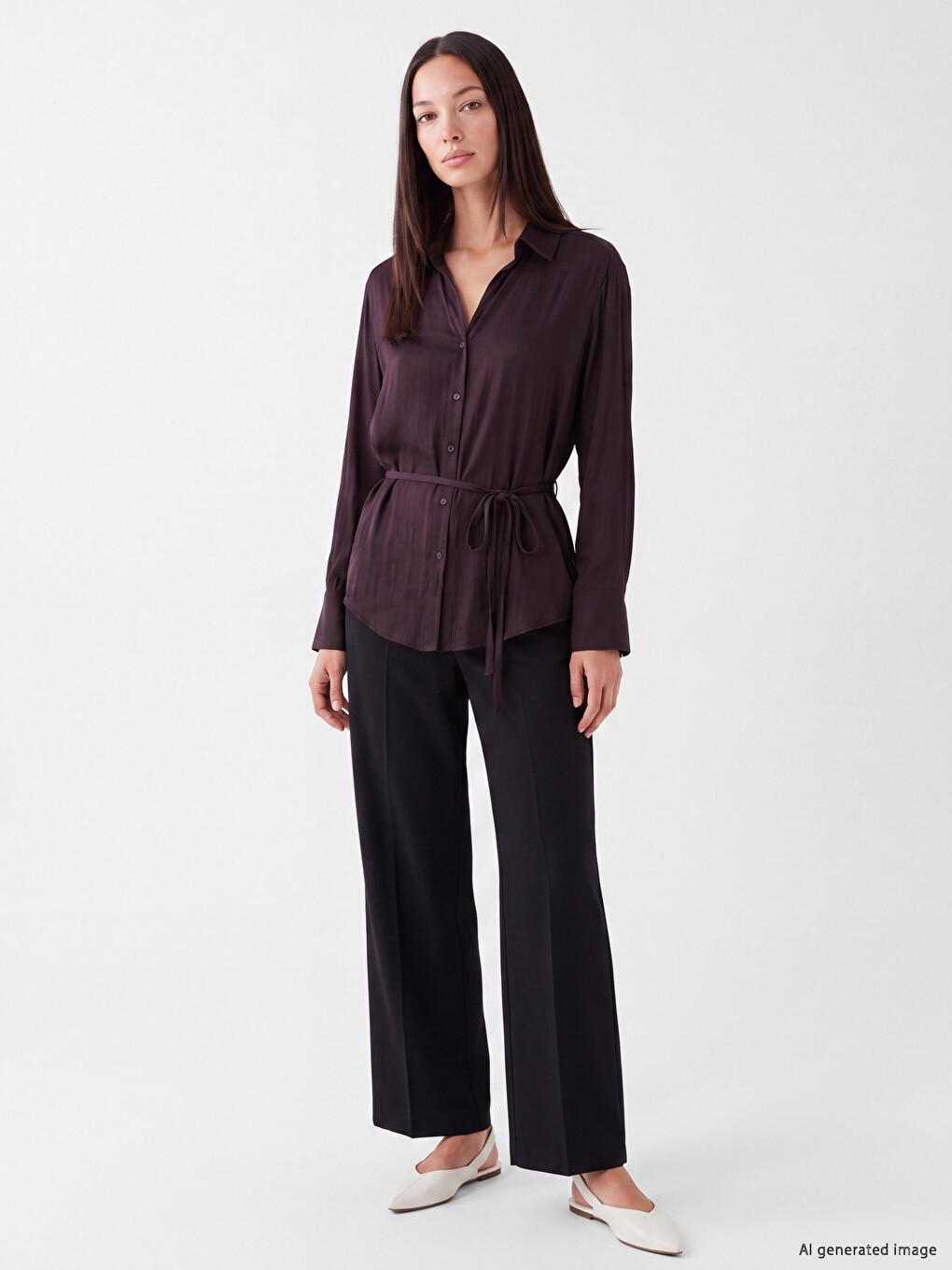 Sashed Satin Women's Shirt-1