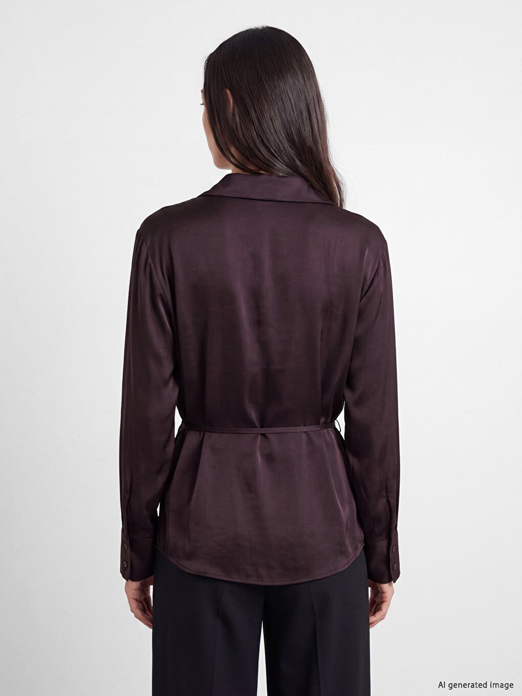 Sashed Satin Women's Shirt-3