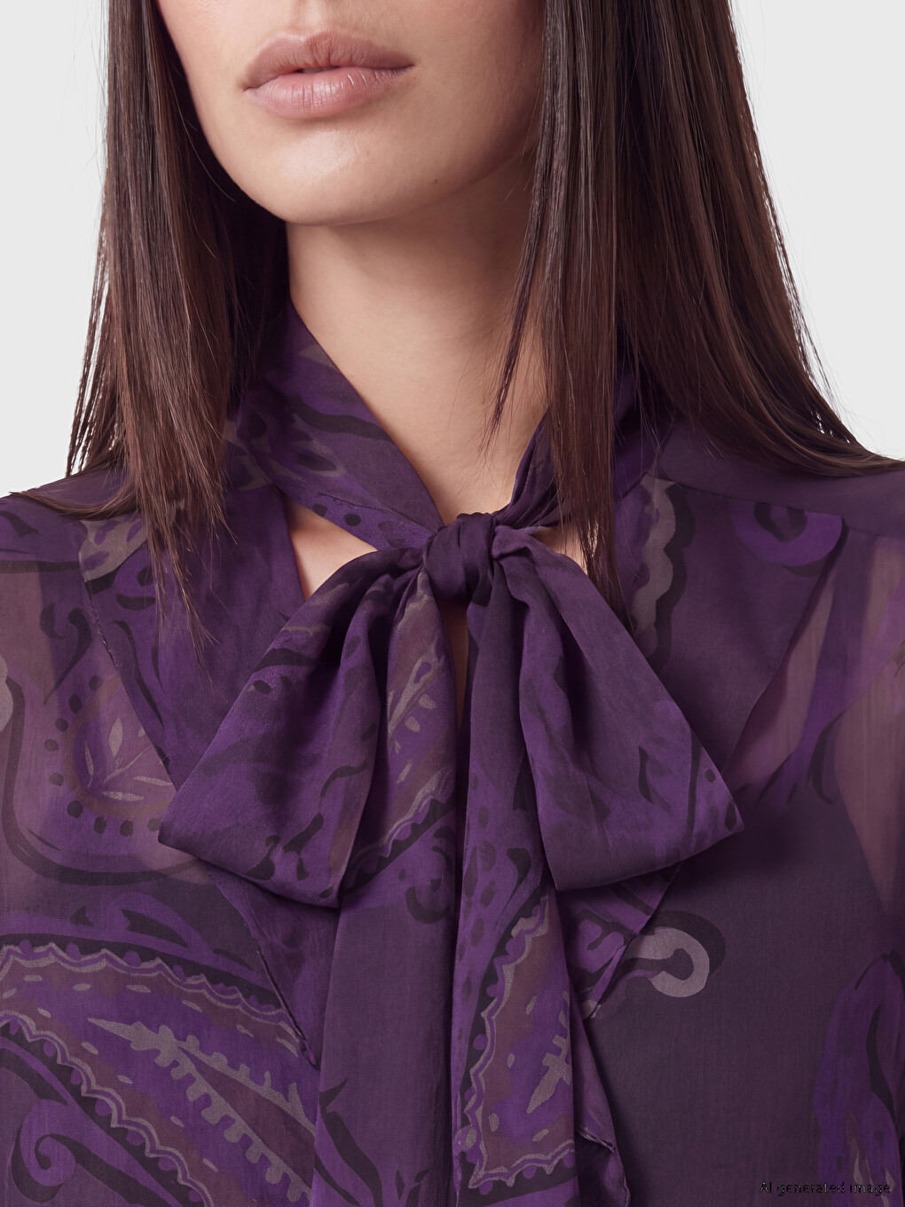 Tie Neck Patterned Chiffon Blouse-2