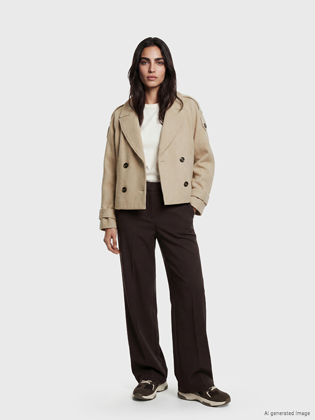 Double Breasted Collar Women's Cachet Overcoat-1