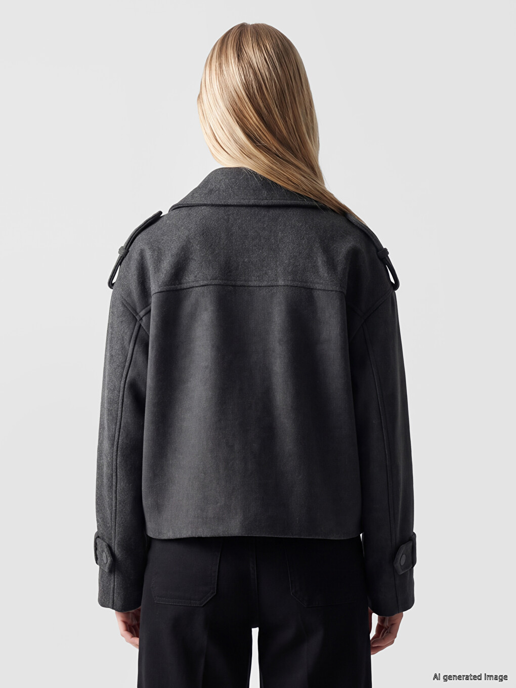 Antrasit Dik Yaka Oversize Kadın Kaşe Ceket-3
