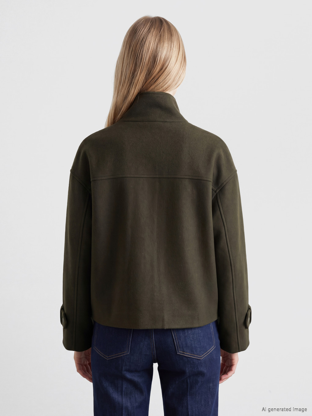Haki Dik Yaka Oversize Kadın Kaşe Ceket-4
