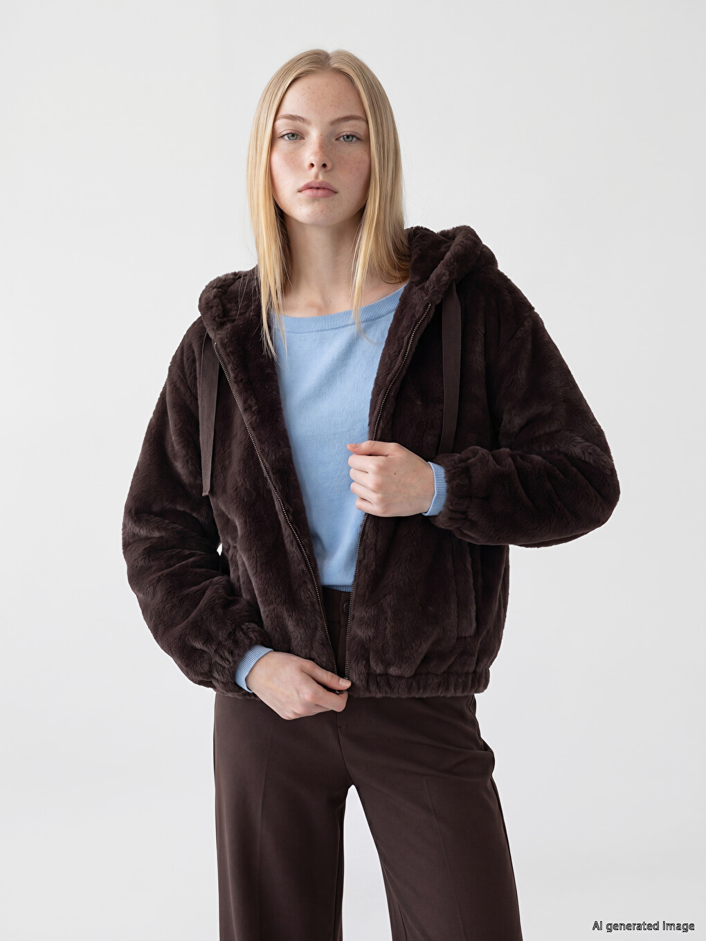 Hooded Oversize Women's Plush Coat