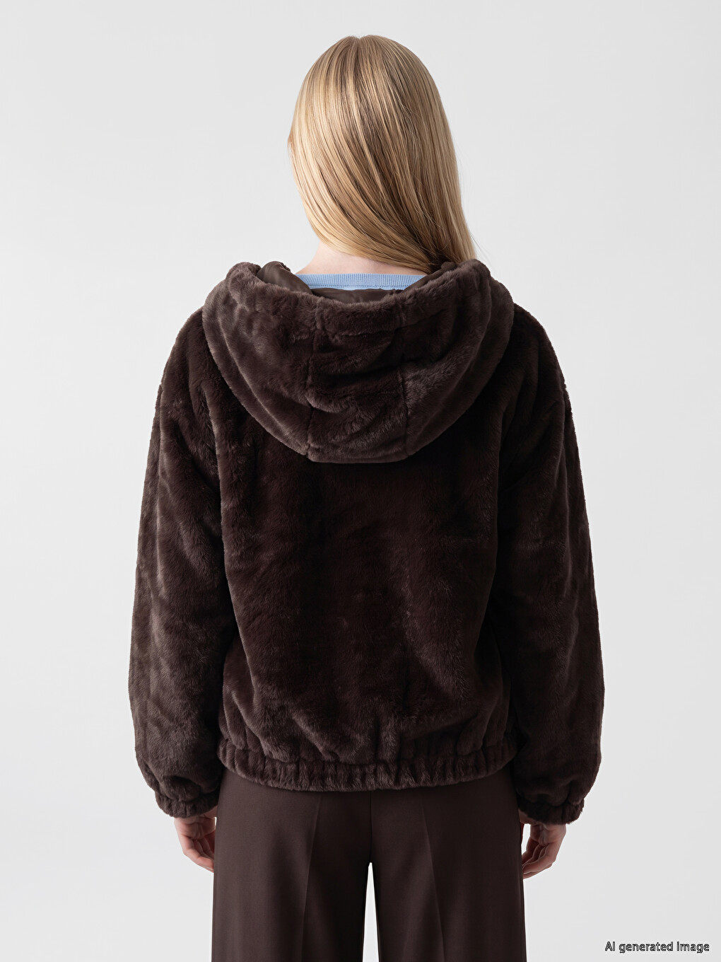 Hooded Oversize Women's Plush Coat-4