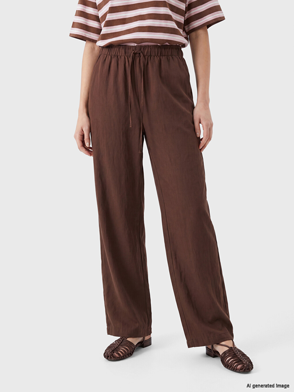Beli Lastikli Geniş Paça Kadın Pantolon-1
