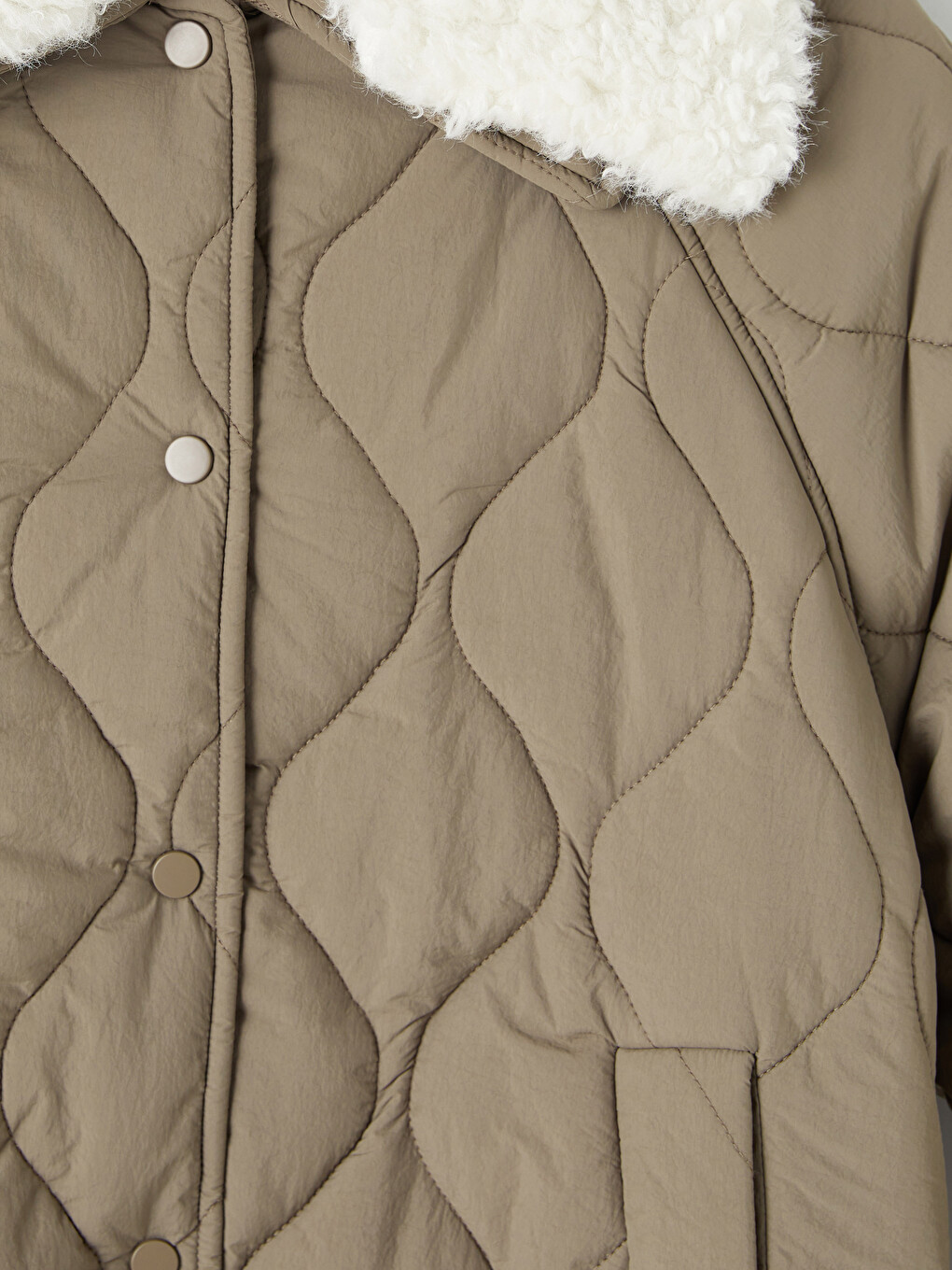 Collar Plush Detailed Quilted Women's Puffer Coat-5