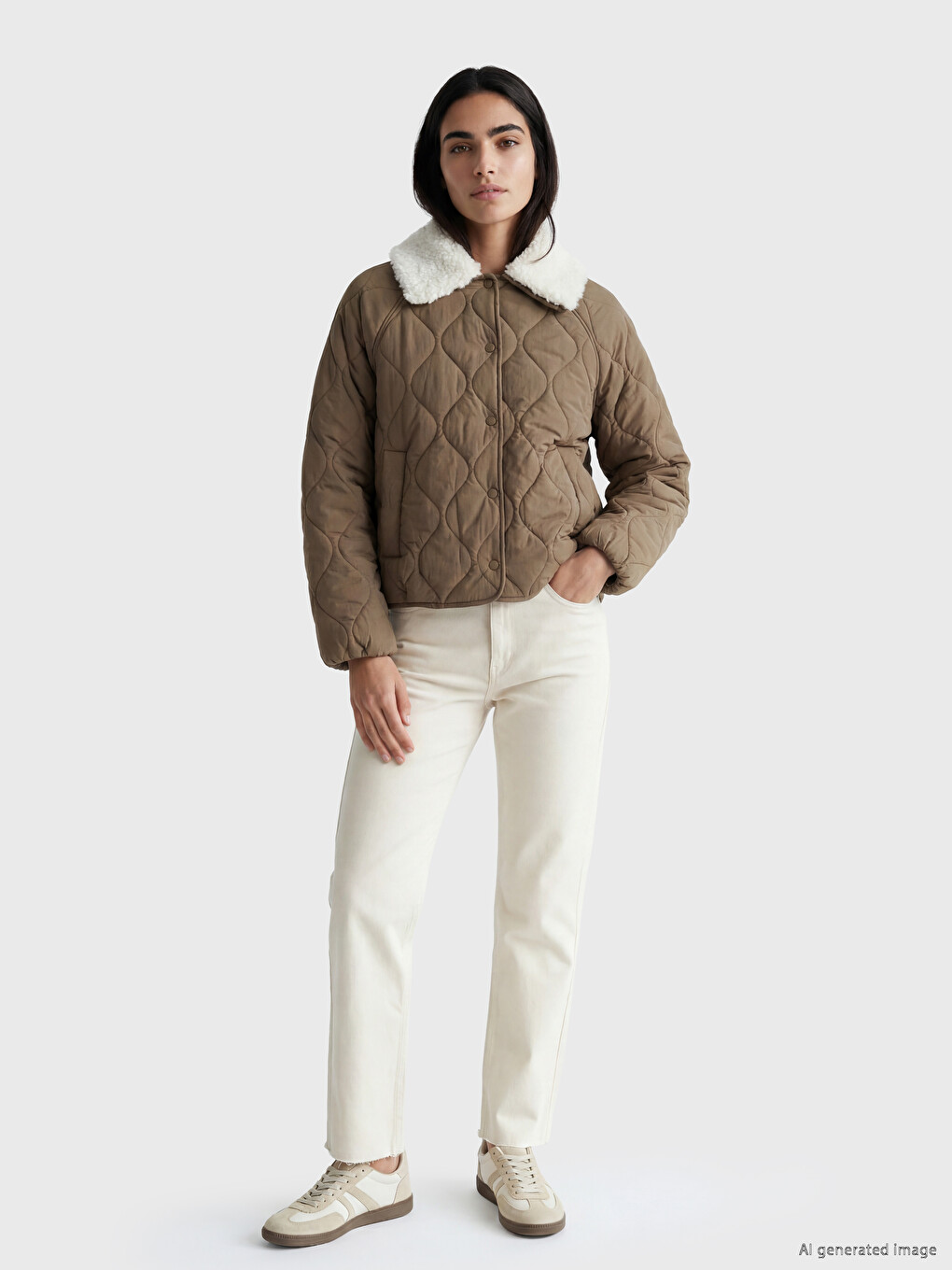 Collar Plush Detailed Quilted Women's Puffer Coat-1