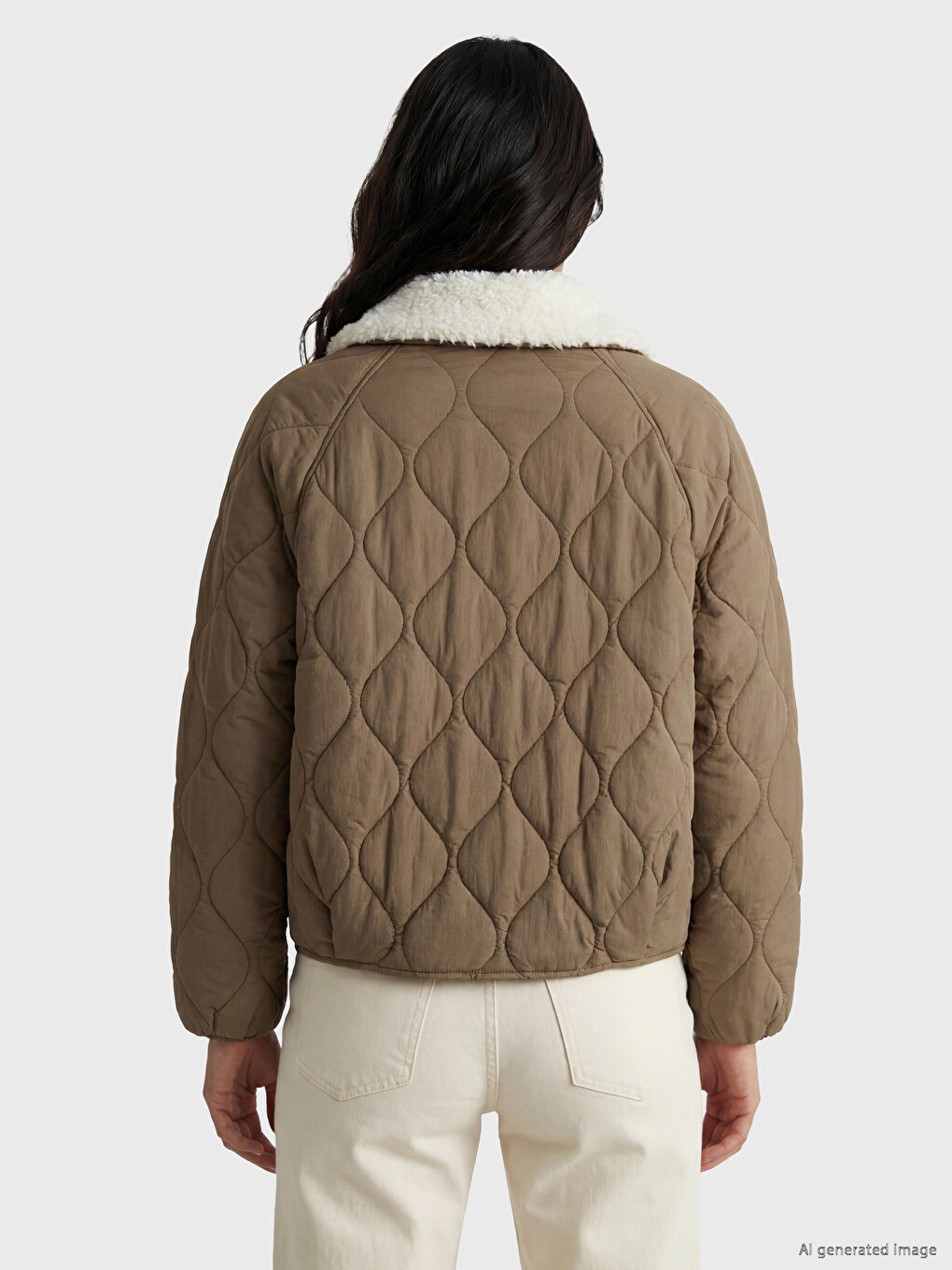 Collar Plush Detailed Quilted Women's Puffer Coat-2