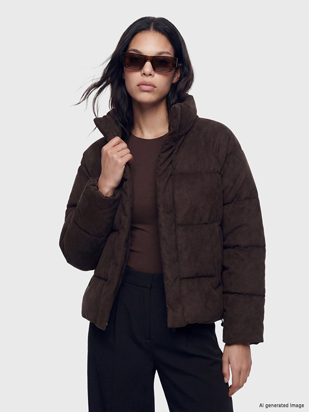 Kahverengi Oversize Kadın Şişme Mont