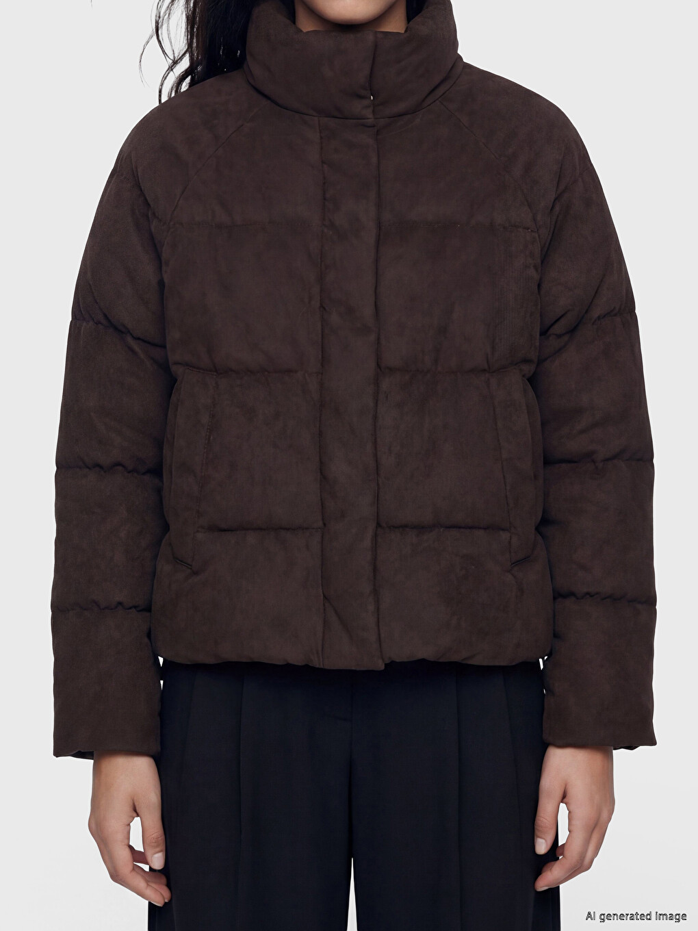 Kahverengi Oversize Kadın Şişme Mont-2