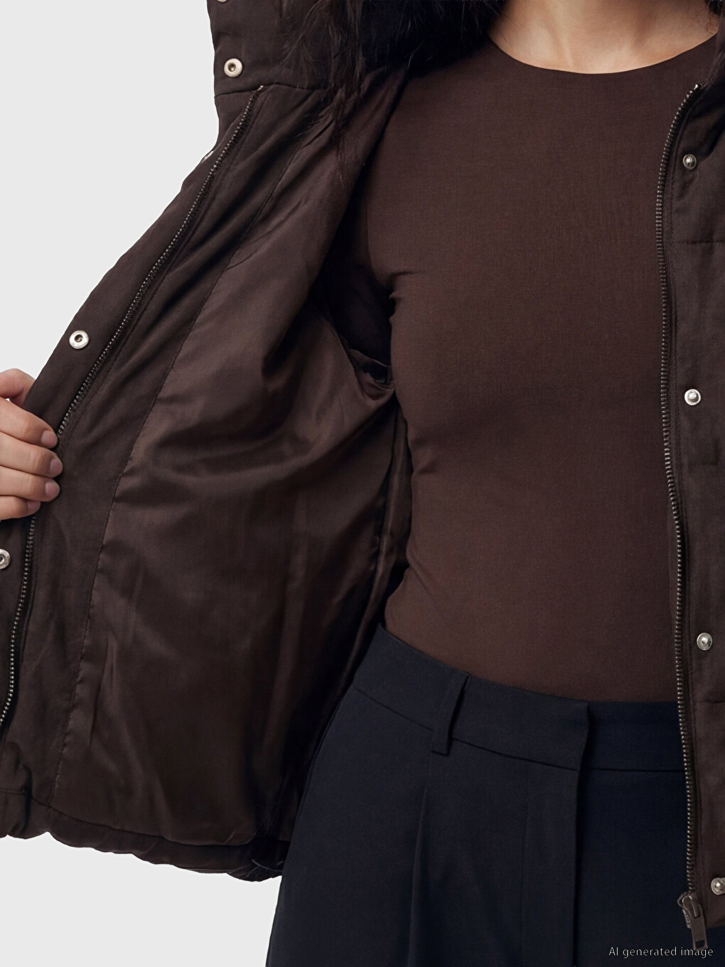Woman Brown Puffer Coat-3