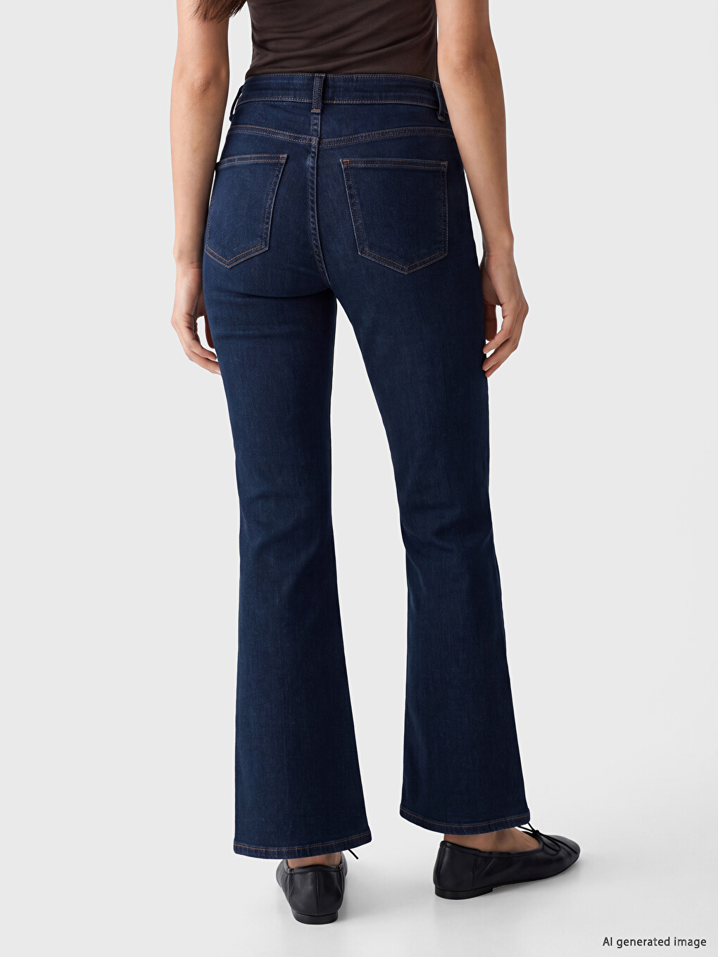 İndigo Yüksek Bel Flare Kadın Jean Pantolon-3