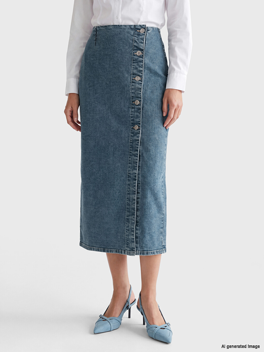 Jupe En Jean Boutonnée Taille Haute-1