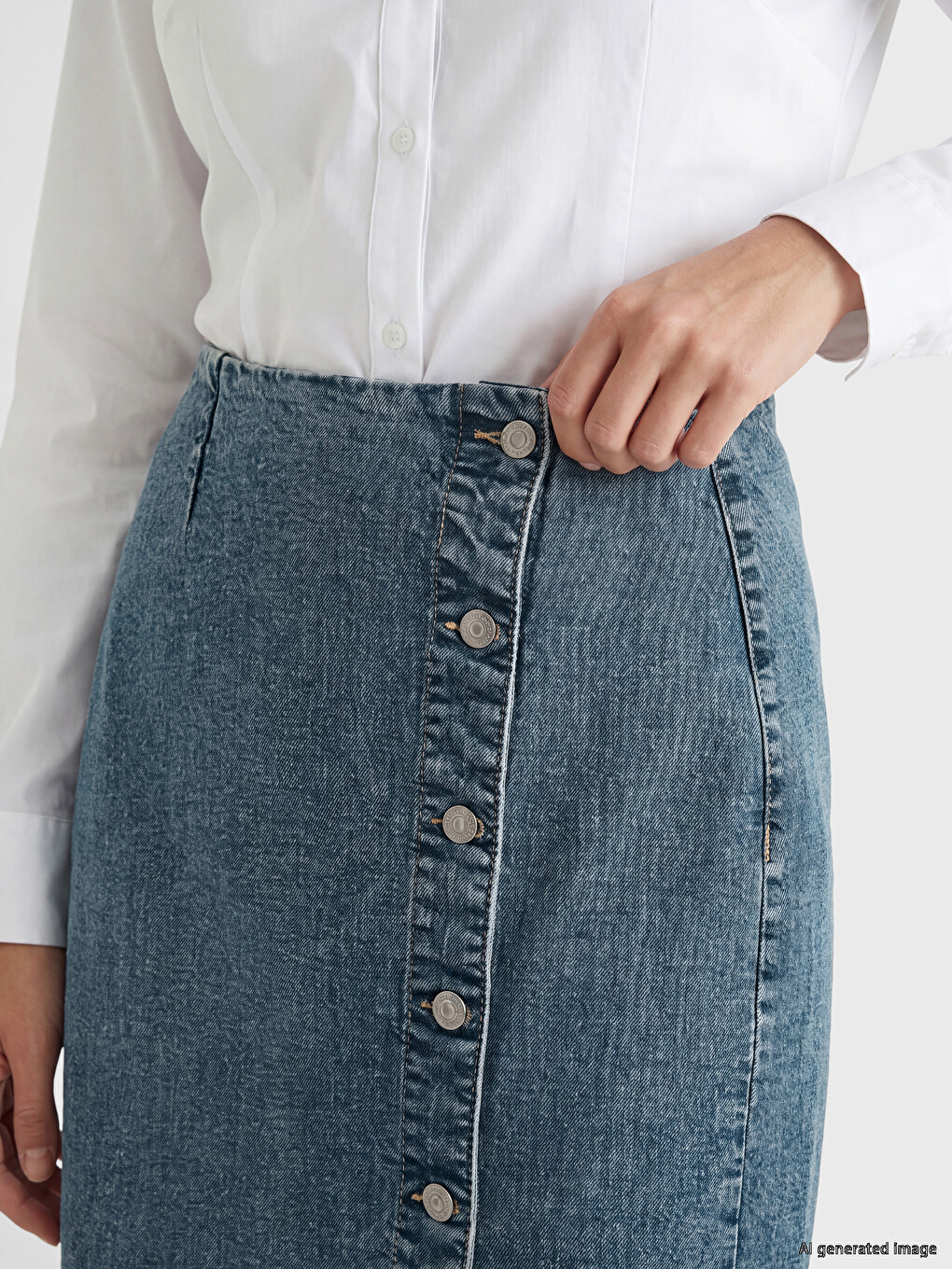 Jupe En Jean Boutonnée Taille Haute-2