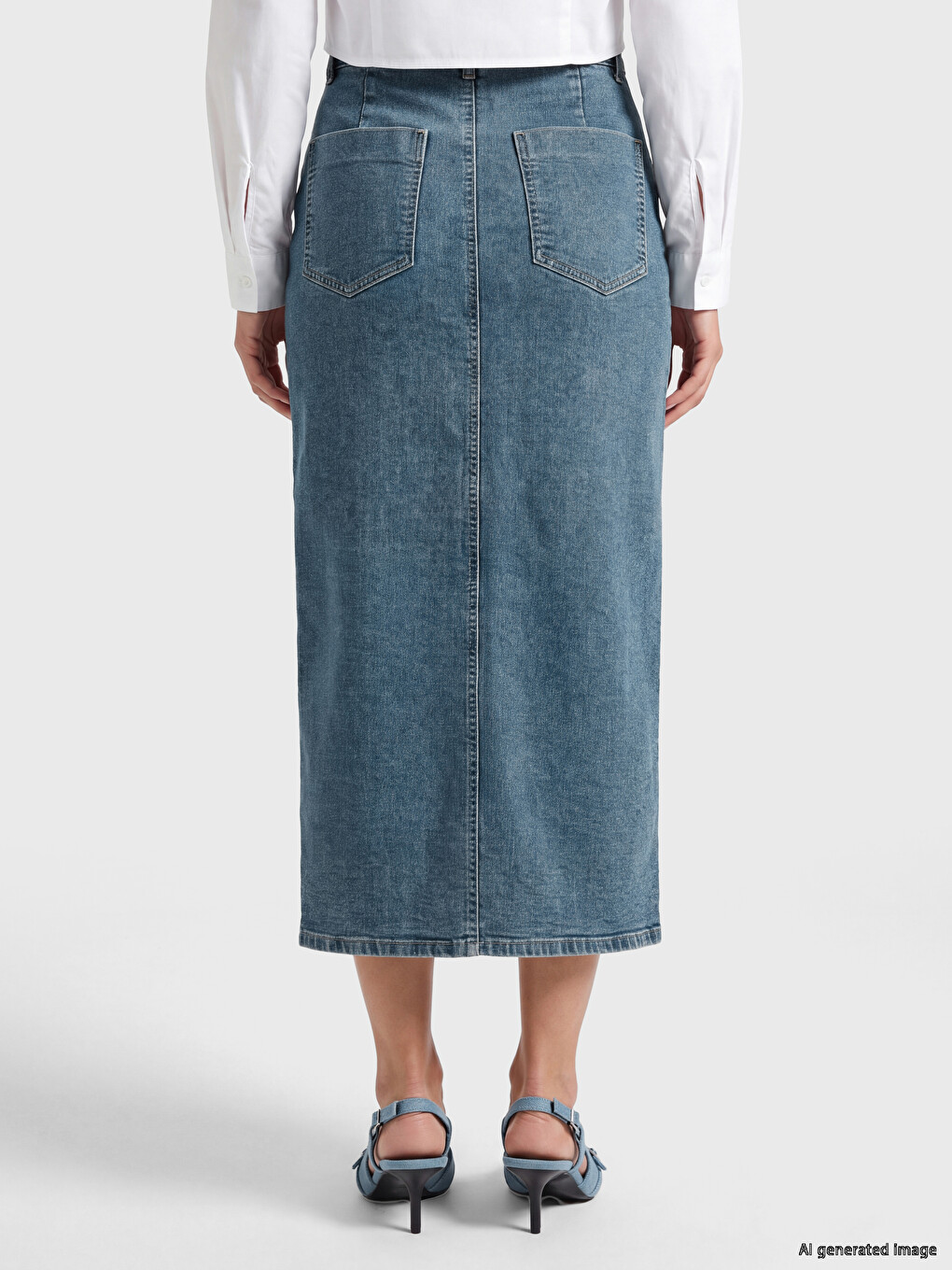 Jupe En Jean Boutonnée Taille Haute-3