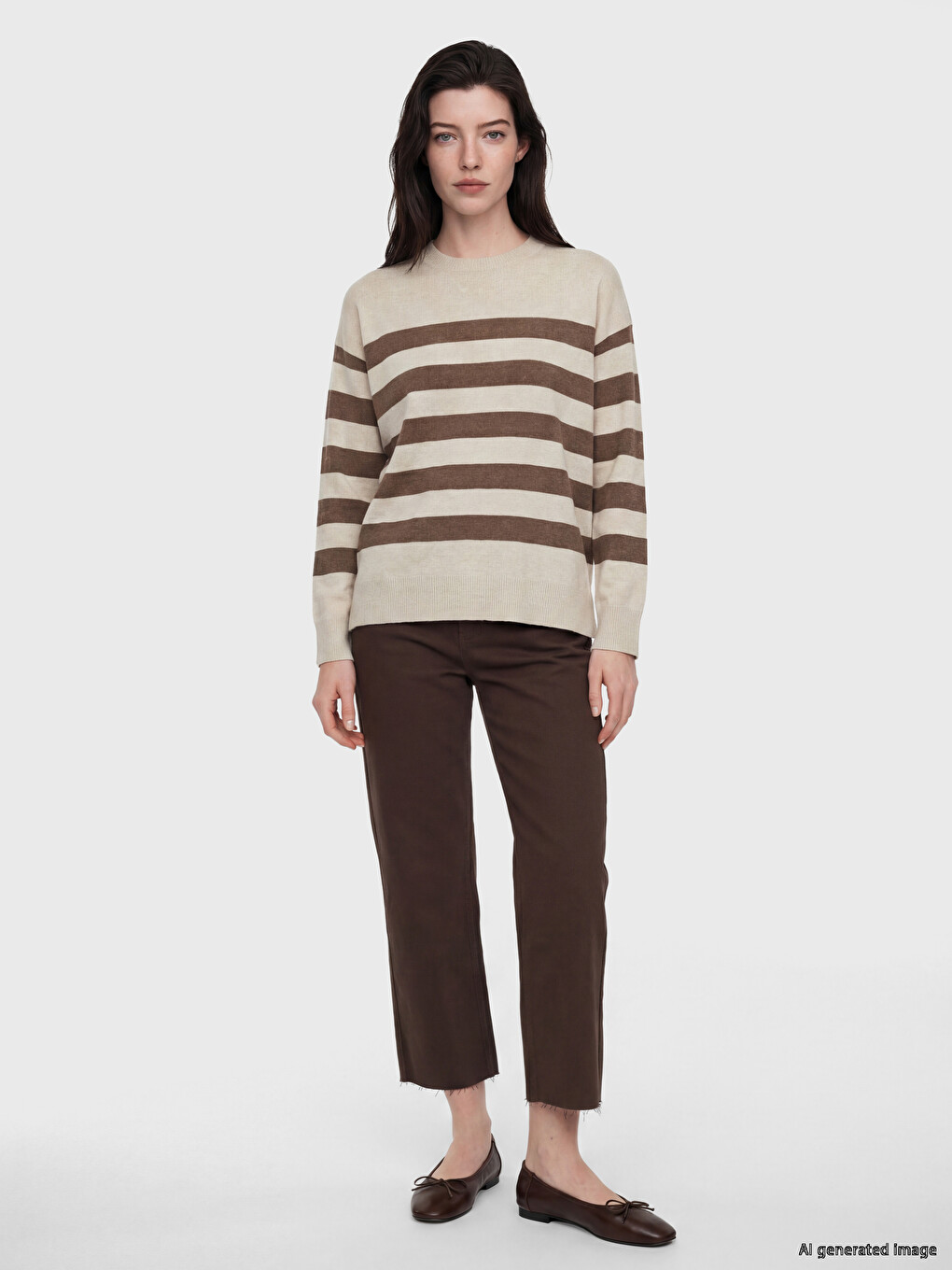 Crew Neck Striped Women's Knitwear Sweater-1