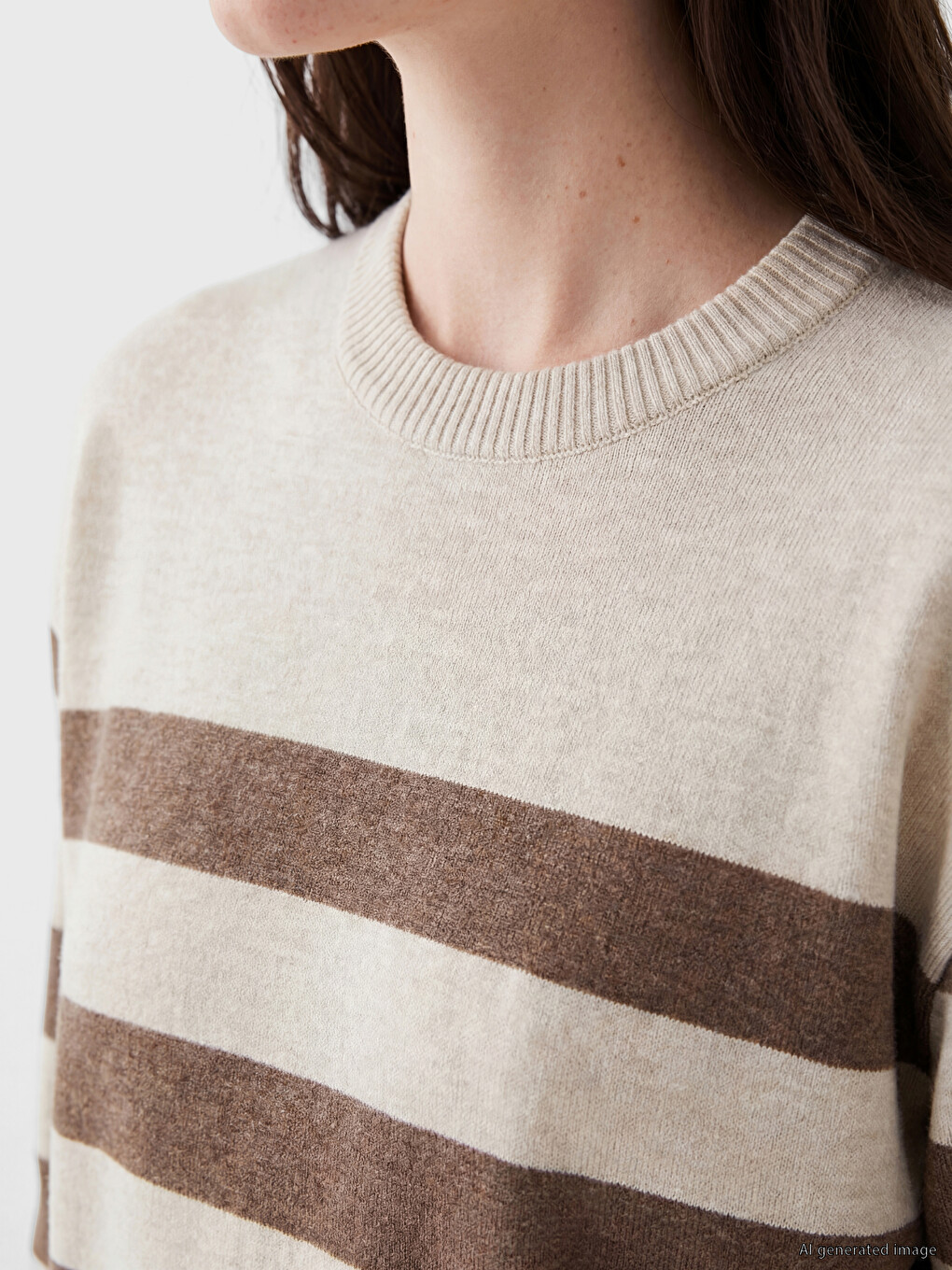 Crew Neck Striped Women's Knitwear Sweater-2