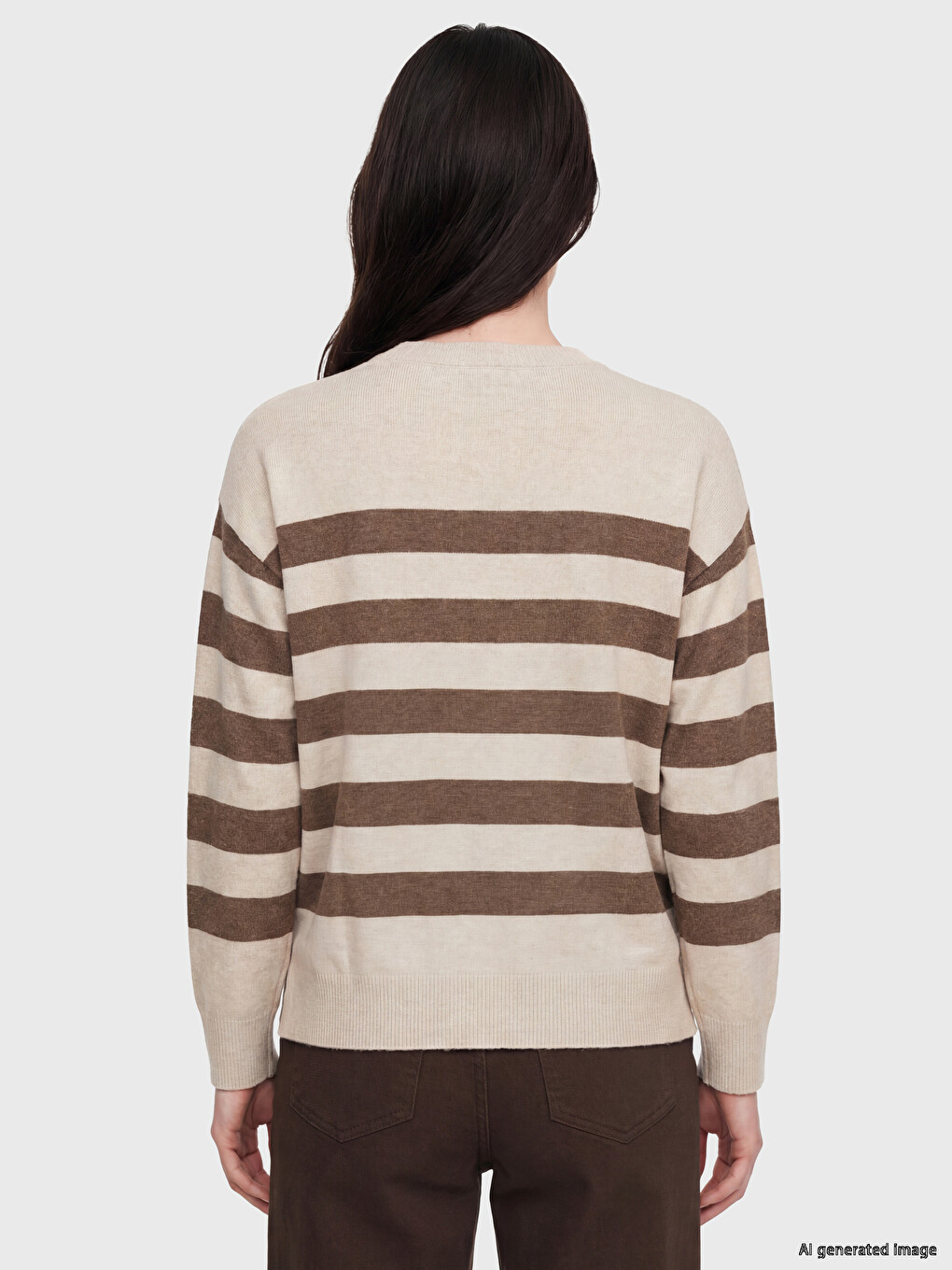 Crew Neck Striped Women's Knitwear Sweater-3