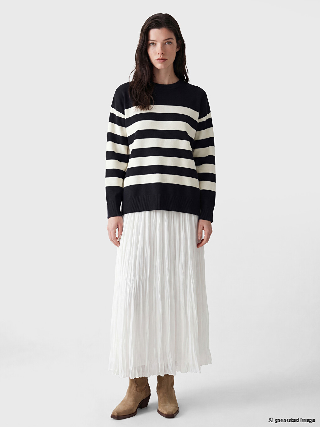 Crew Neck Striped Women's Knitwear Sweater-1