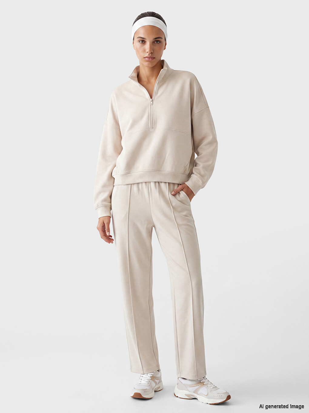 Woman Beige Sweatshirt-1