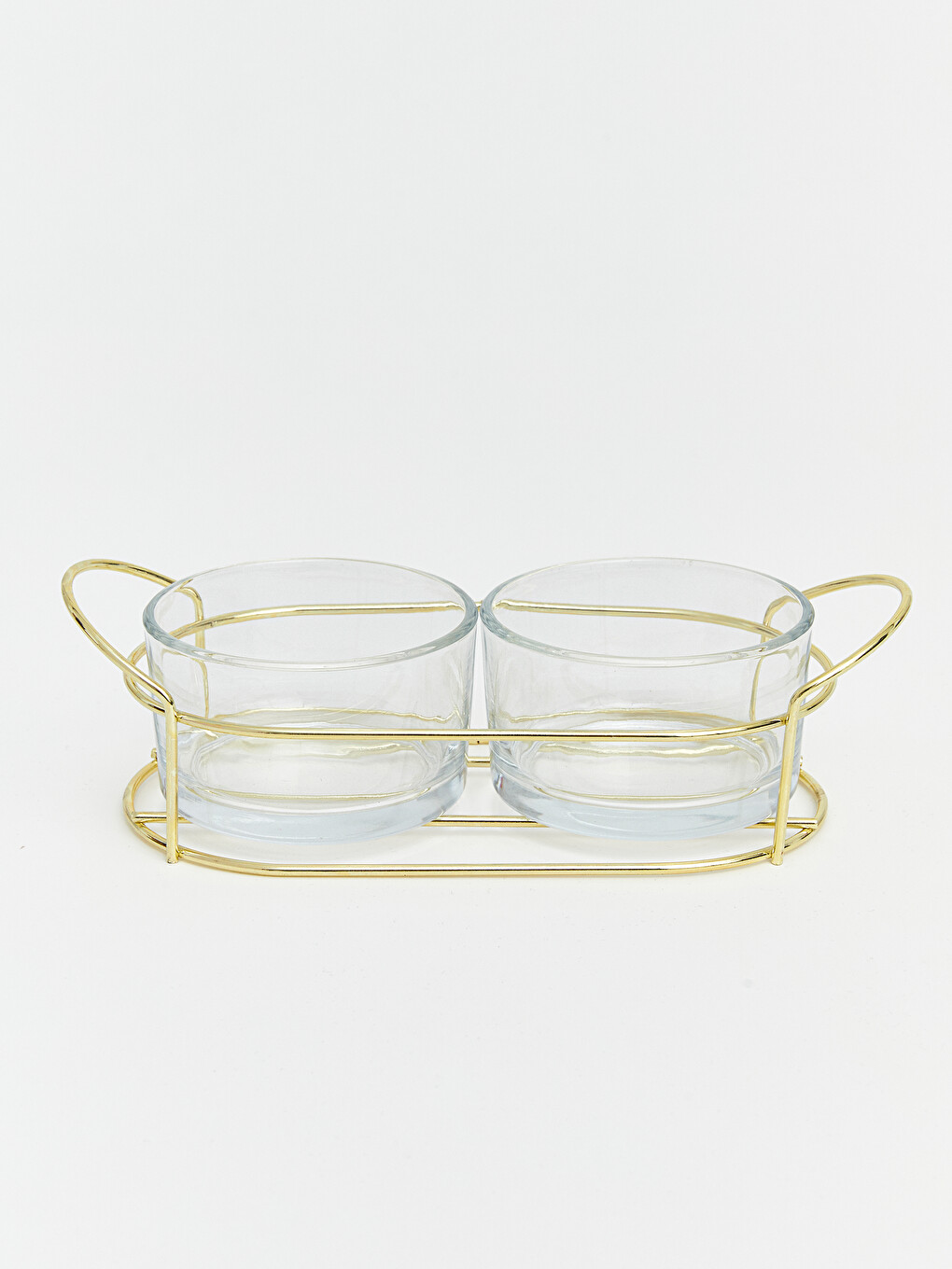 Handled Metal Stand 2 Pack Glass Bowl Set-2