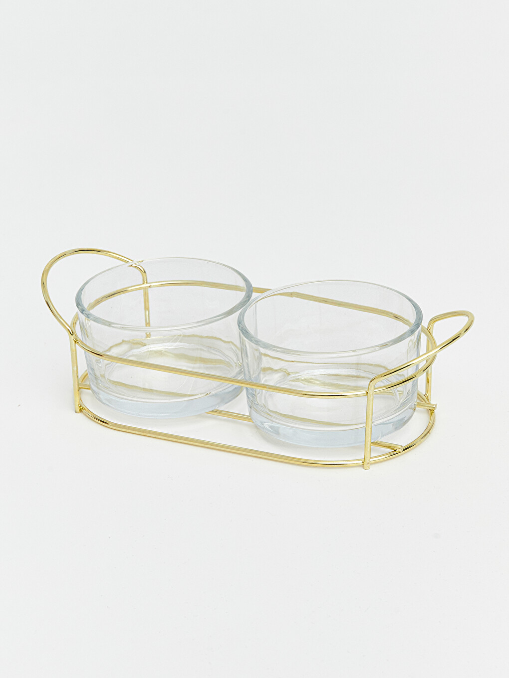 Handled Metal Stand 2 Pack Glass Bowl Set-3