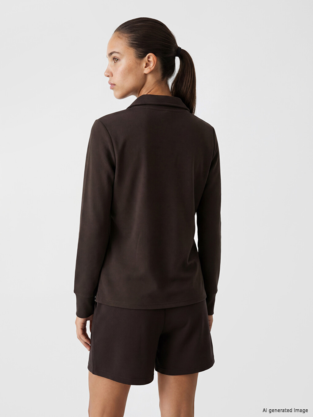 Polo Collar Women's Sweatshirt-3