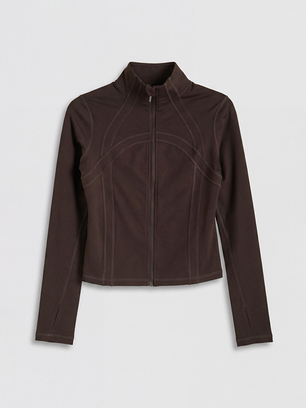 Dik Yaka Parmak Geçmeli Kadın Fermuarlı Sweatshirt-4