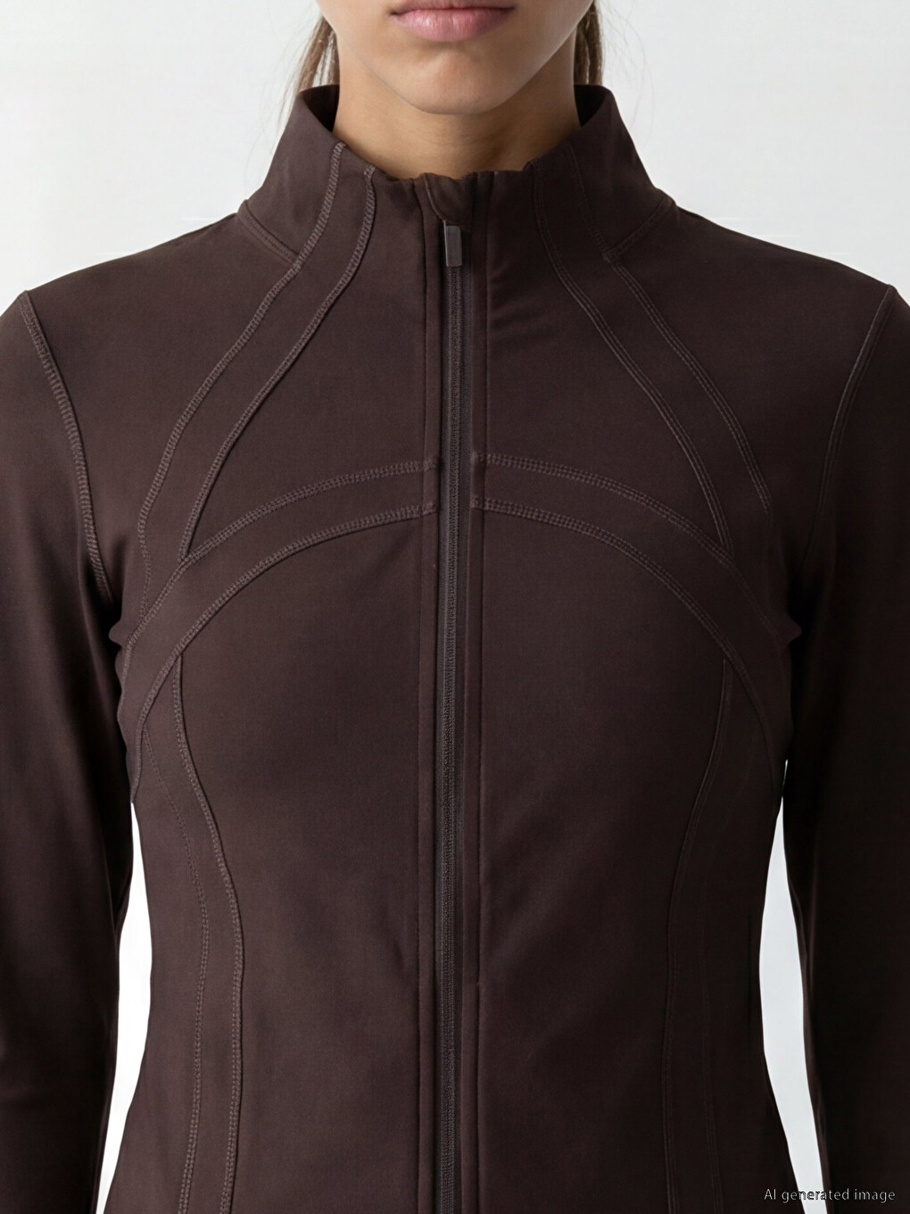 Dik Yaka Parmak Geçmeli Kadın Fermuarlı Sweatshirt-2