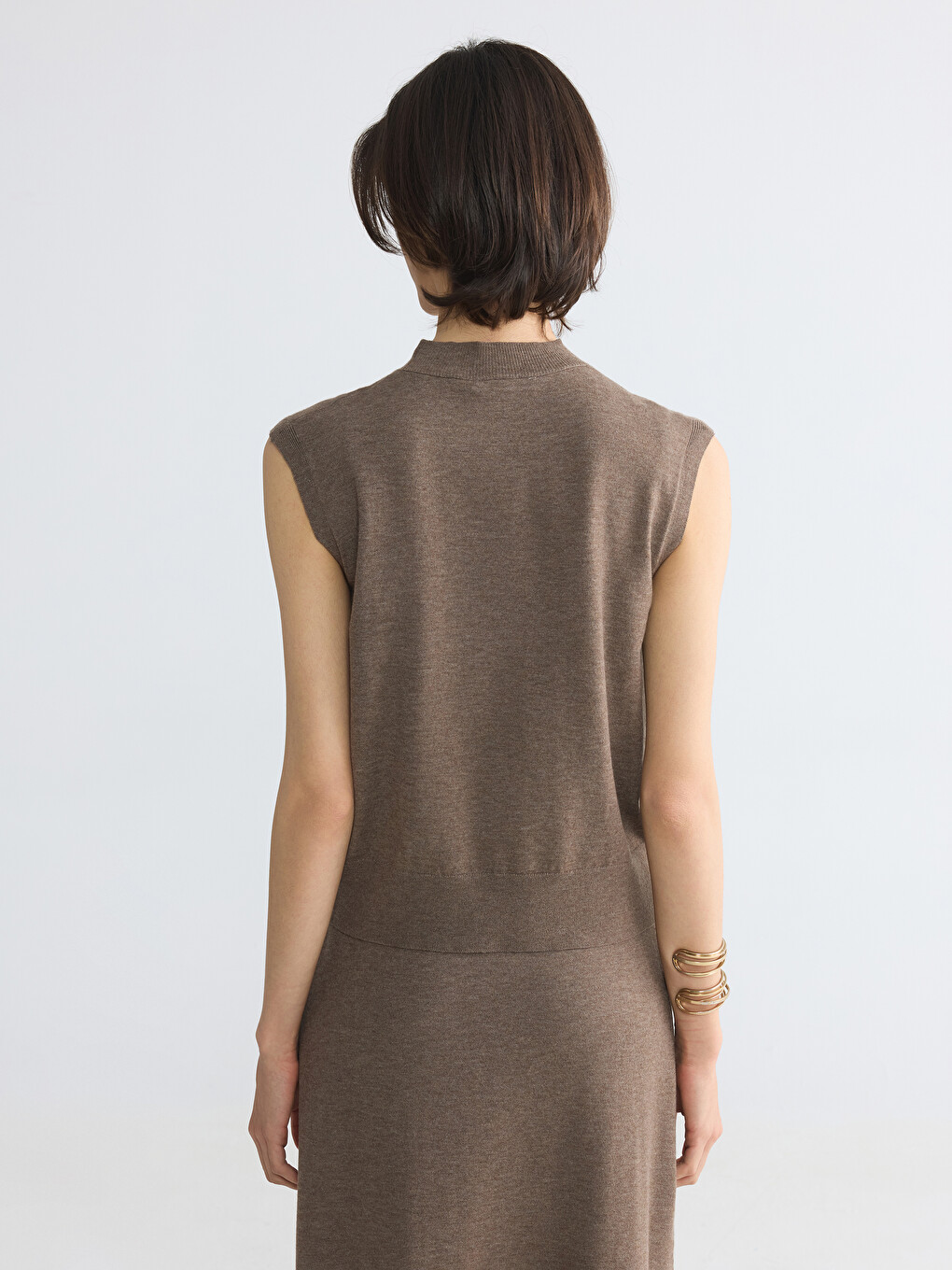Mock Neck Women's Knitwear Tank Top-3
