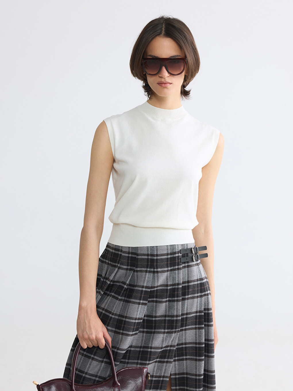 Mock Neck Women's Knitwear Tank Top