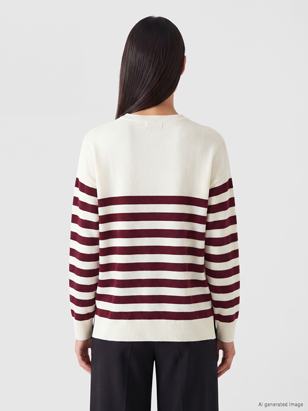 Pullover Mit Rundhalsausschnitt Aus Gestreiftem Damenstrick-3