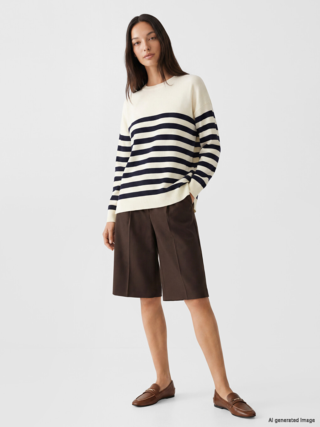 Crew Neck Striped Women's Knitwear Sweater-1