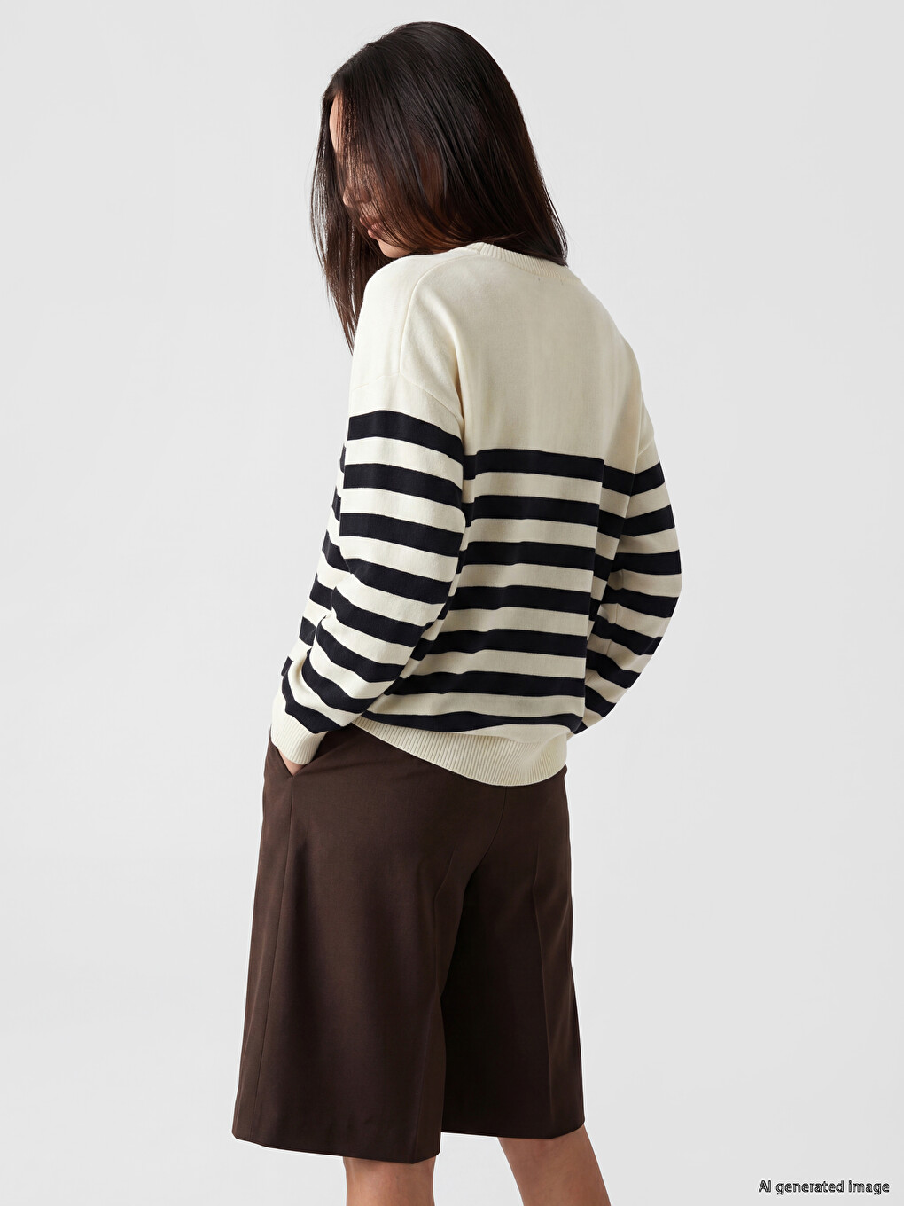 Crew Neck Striped Women's Knitwear Sweater-2