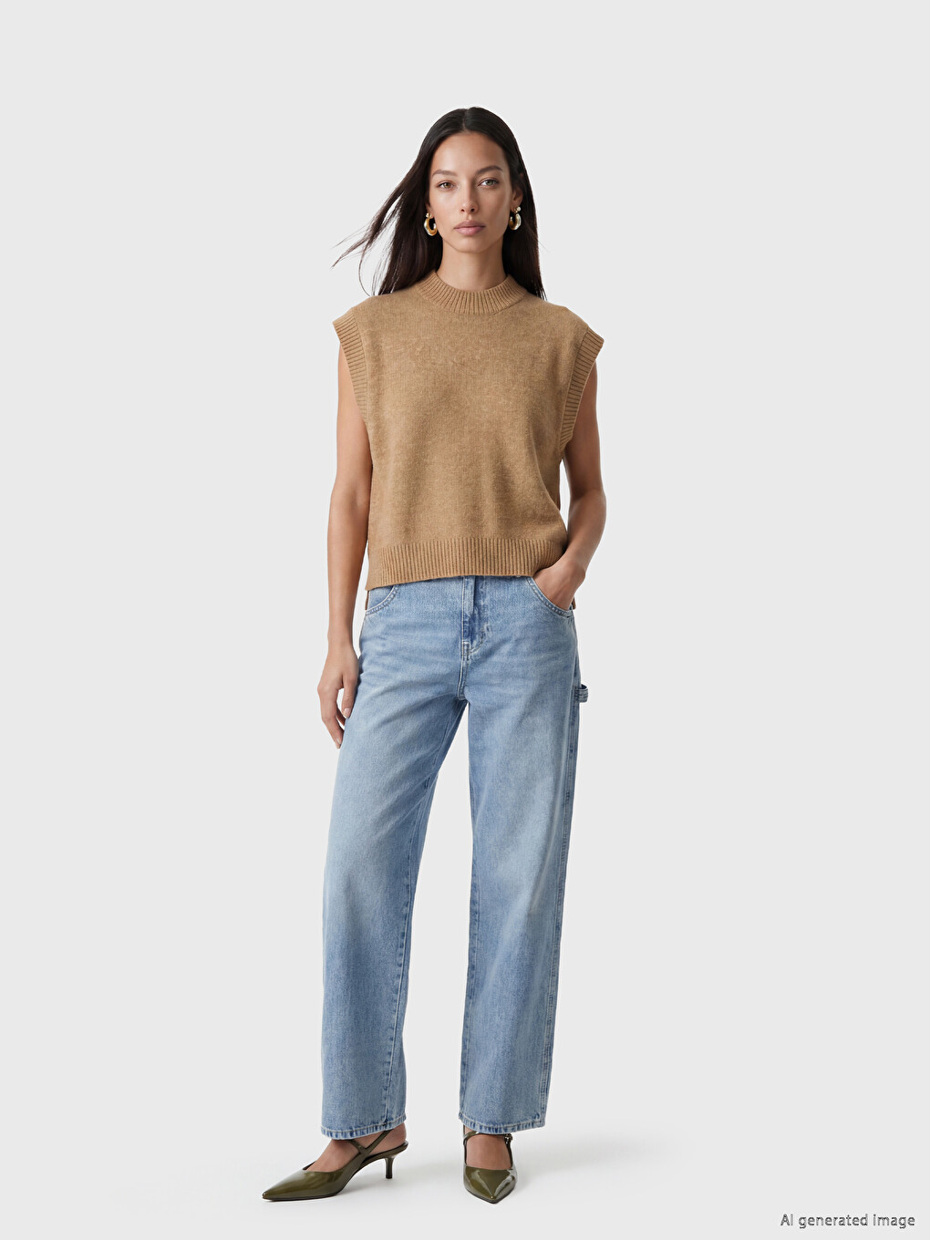 Pull-over En Tricot À Col Montant Pour Femme-1