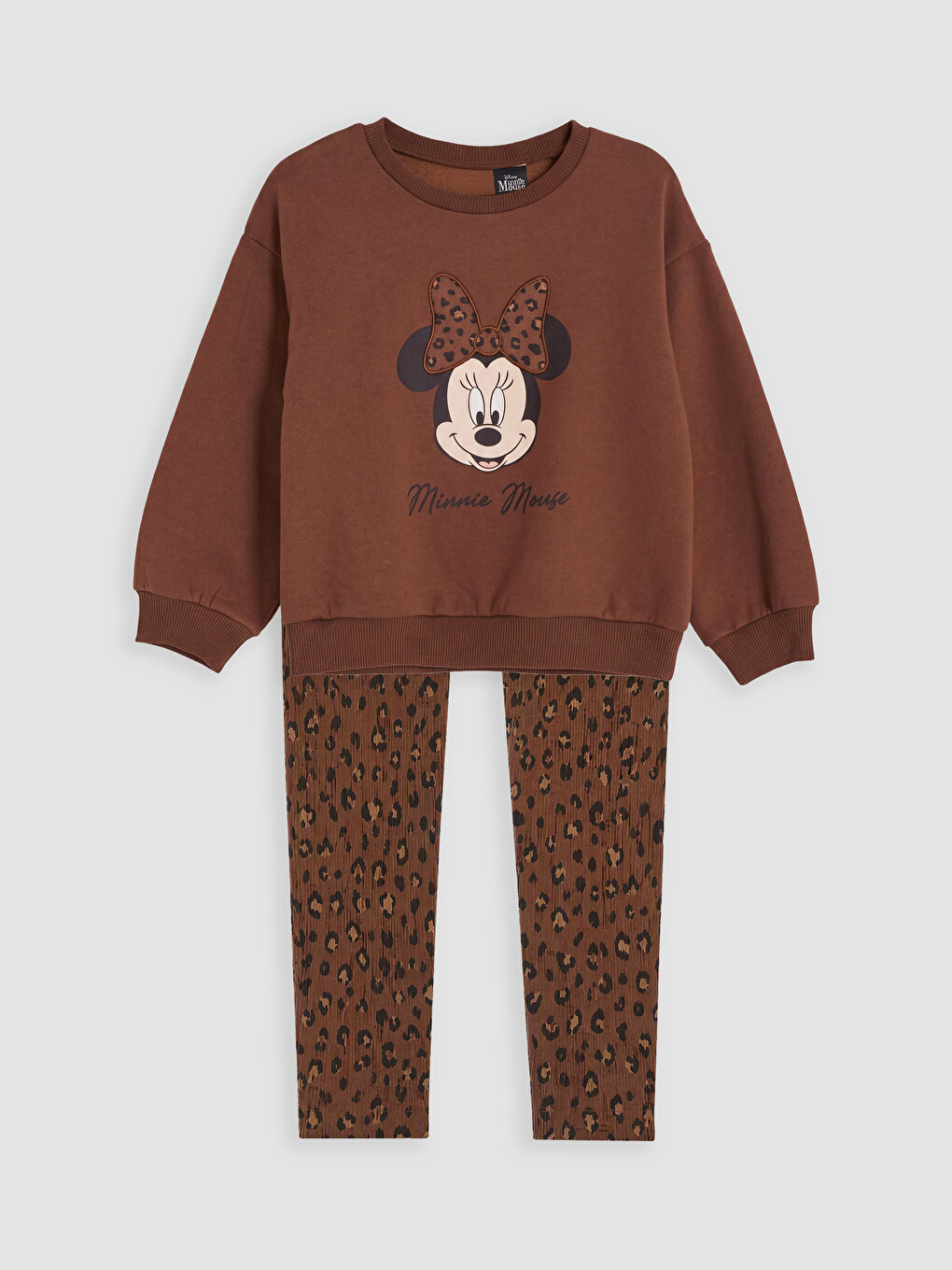 Kahverengi Minnie Mouse Baskılı Kız Çocuk Takım
