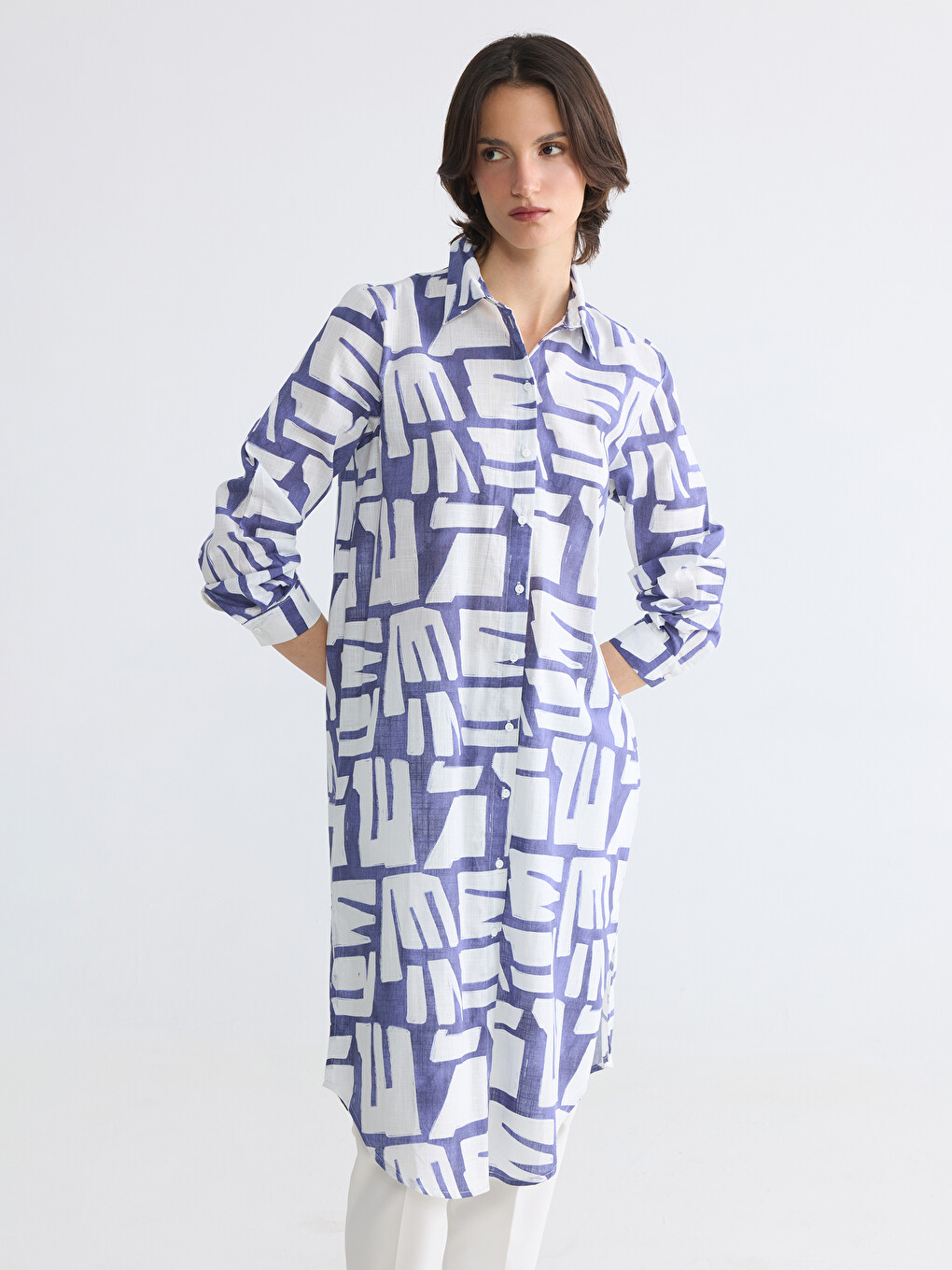 Woman Blue Shirt Tunic
