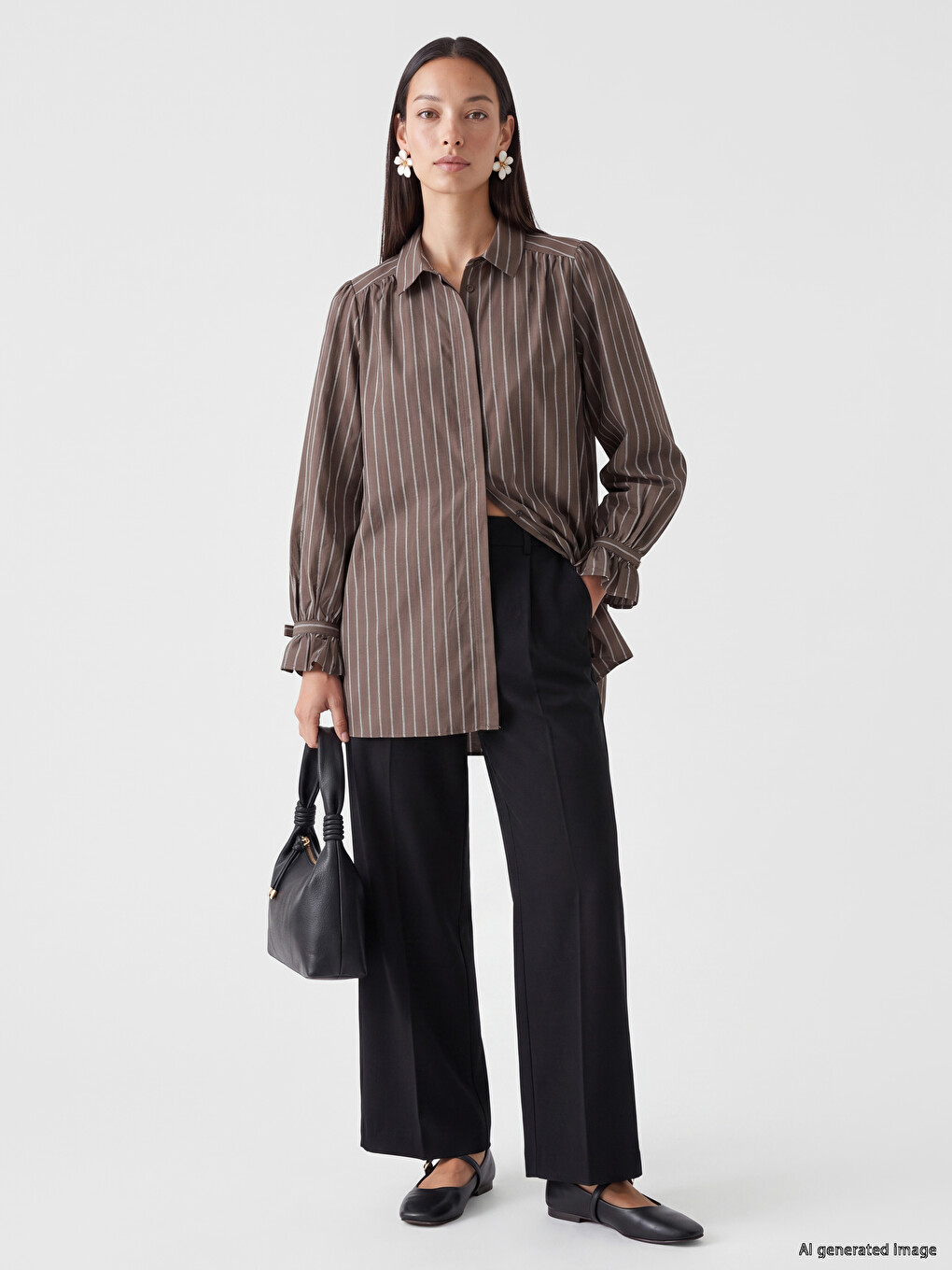 Gestreifte Oversize-dobby Damen-hemd-tunika-1