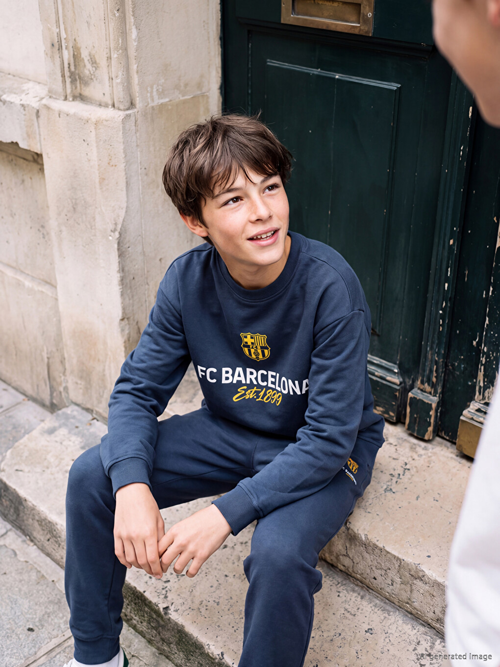Crew Neck Fc Barcelona Printed Boys' Sweatshirt