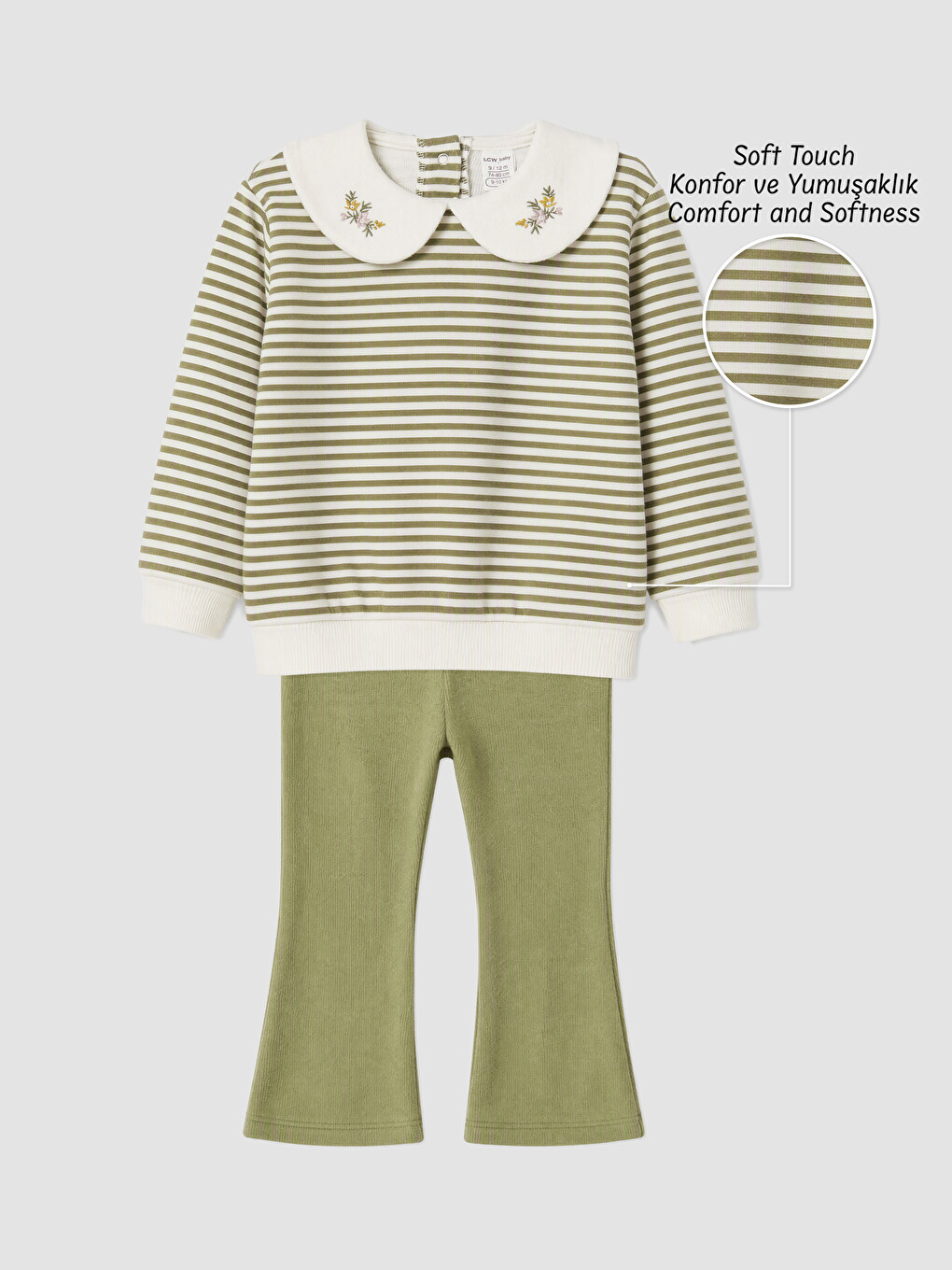 Embroidered Striped Baby Girls' Set-1